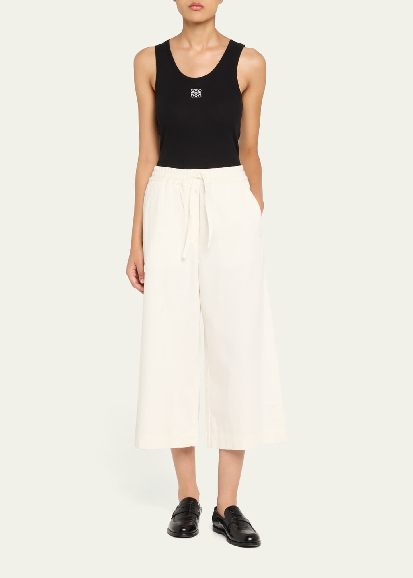 Loewe Anagram Drawstring Wide Leg Cropped Denim Trousers Image 2 of 5