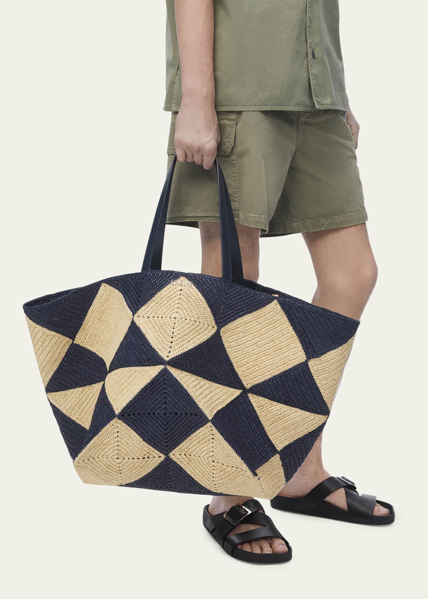 Loewe Men's XXL Puzzle Fold Raffia Tote Bag Image 4 of 4