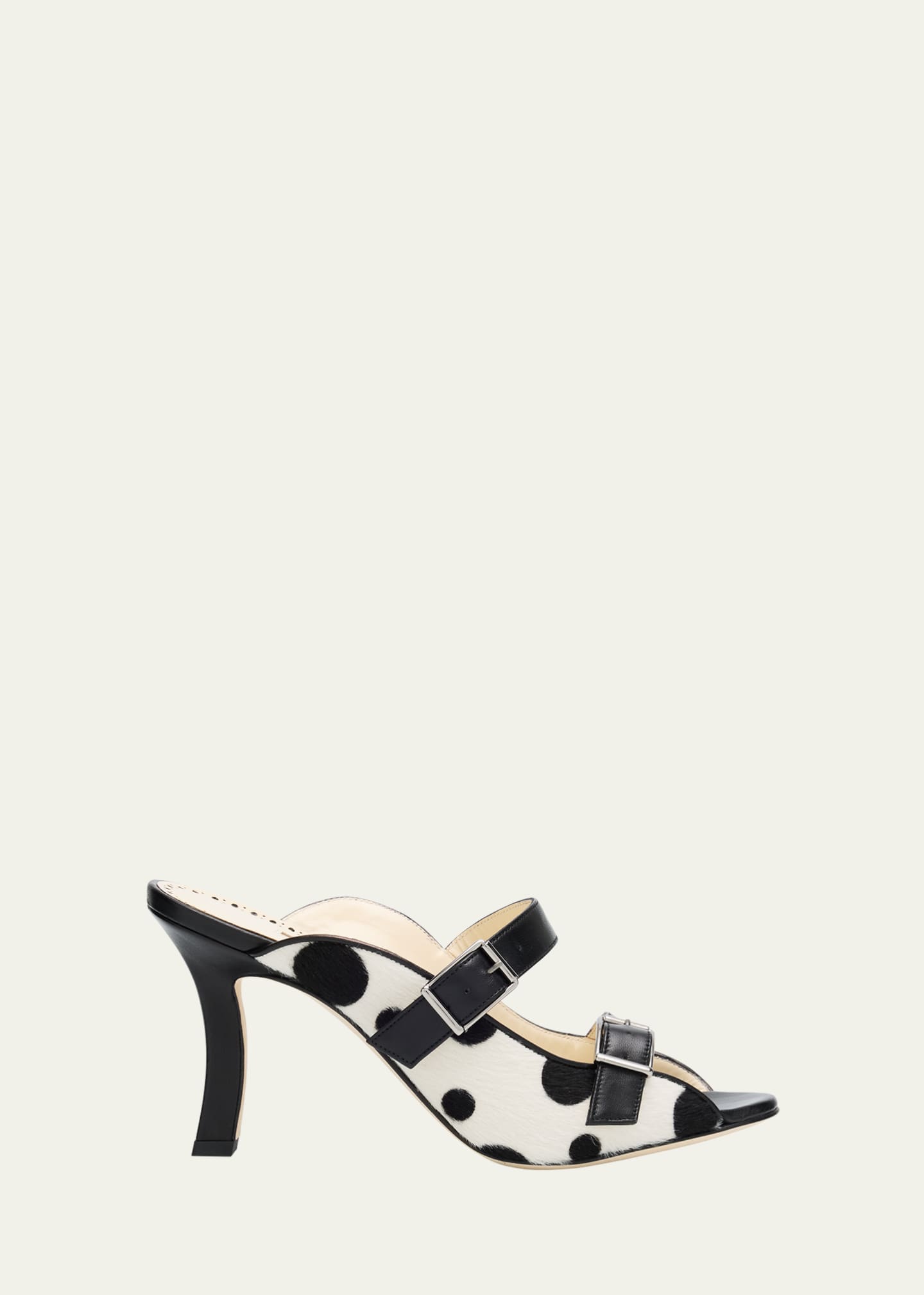 Manolo Blahnik Capbal Polka Dot Calf Hair Mule Sandals Image 1 of 4