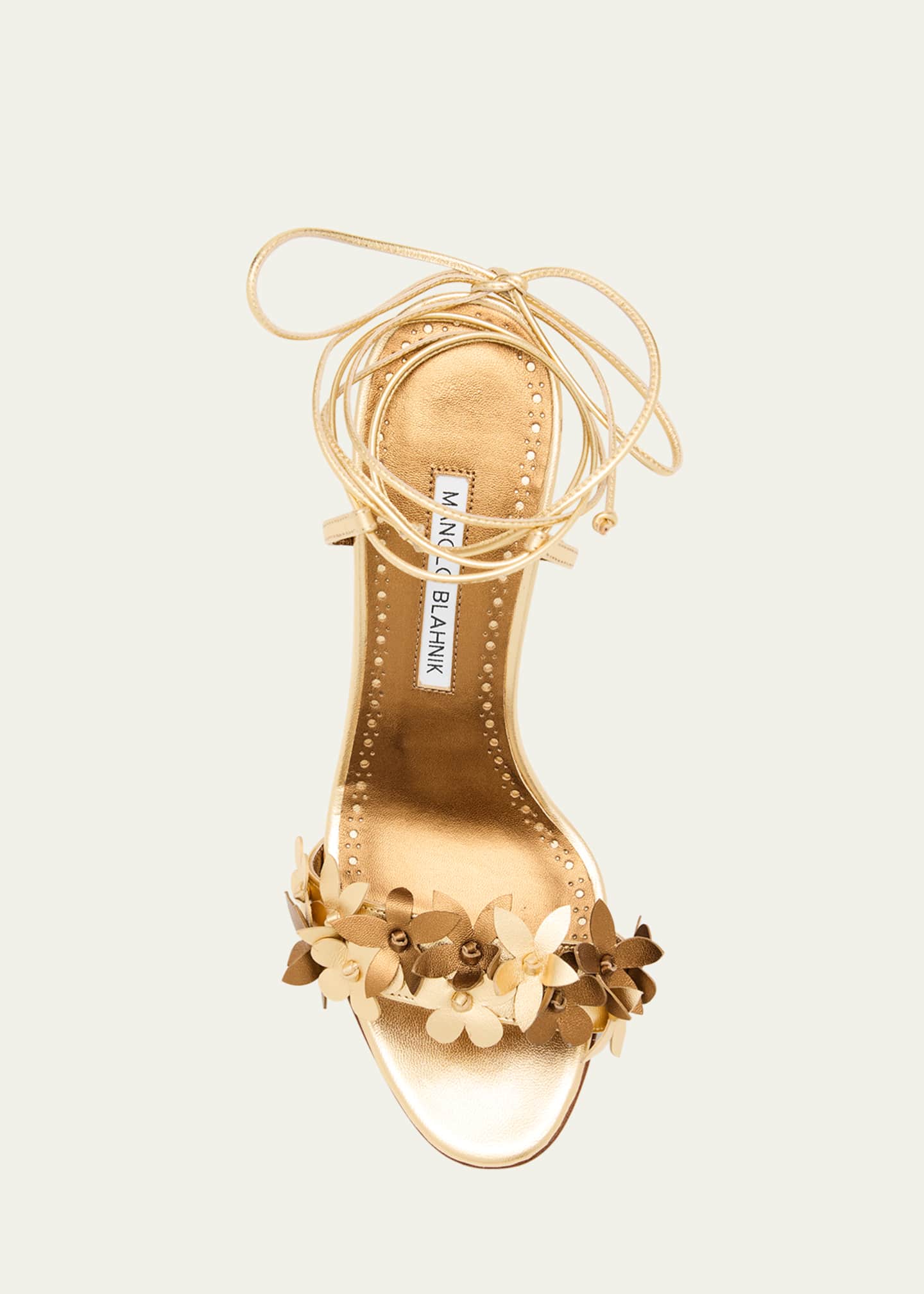 Manolo Blahnik Anista Floral Metallic Leather Sandals Image 4 of 4