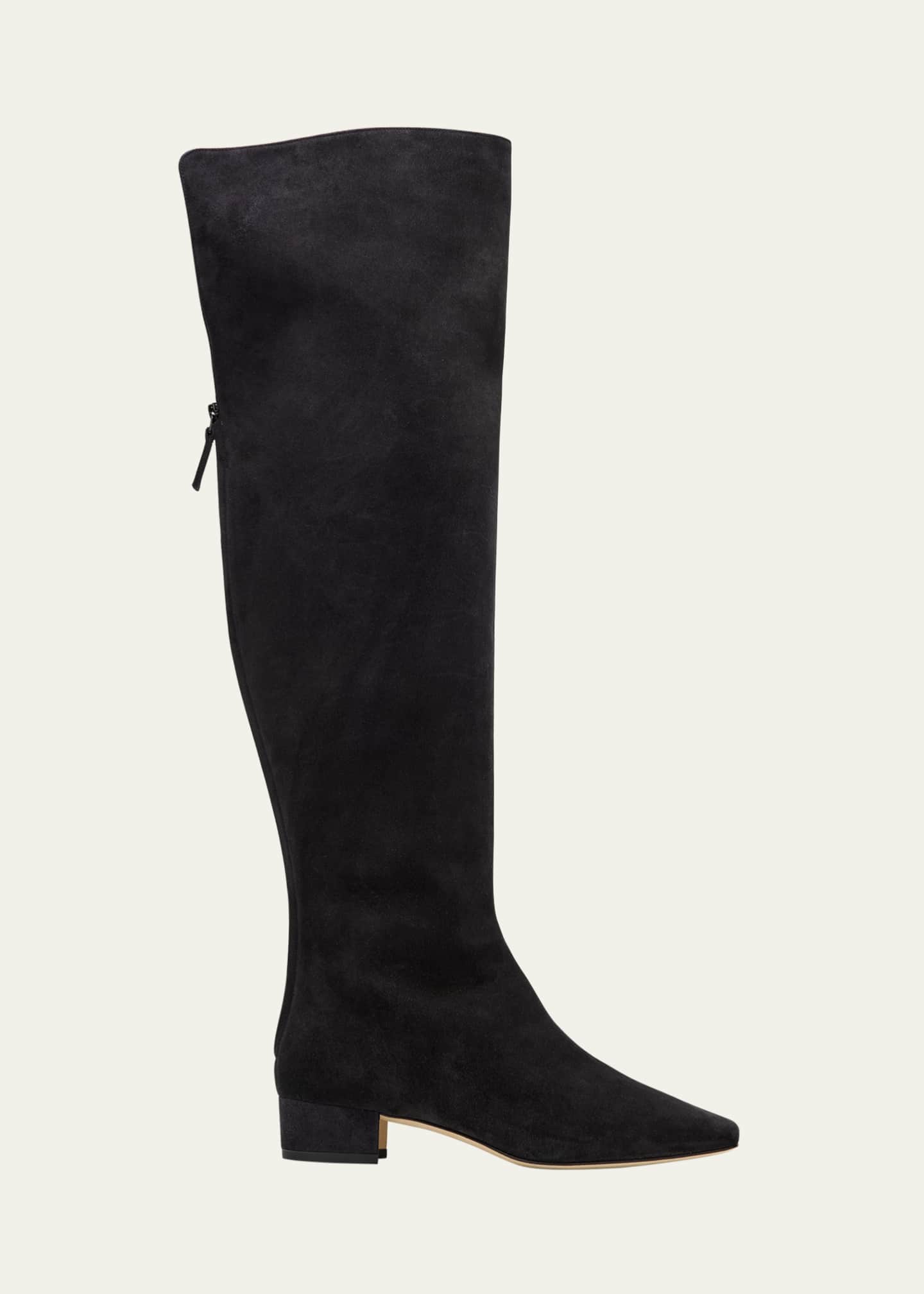 Manolo Blahnik Gore Suede Block Heel Knee Boots Image 1 of 4