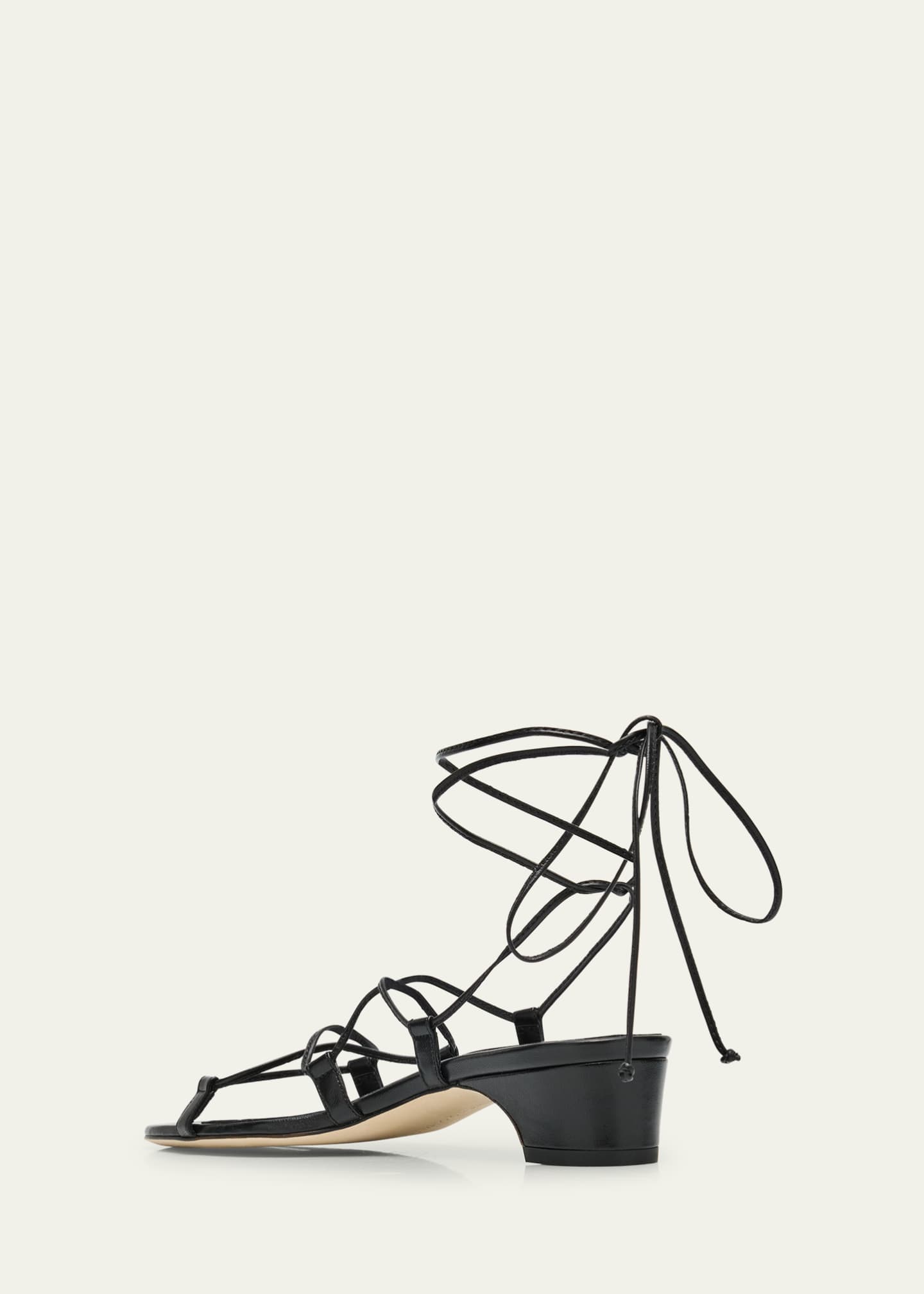 Manolo Blahnik Dellasan Leather Kitten-Heel Sandals Image 2 of 4