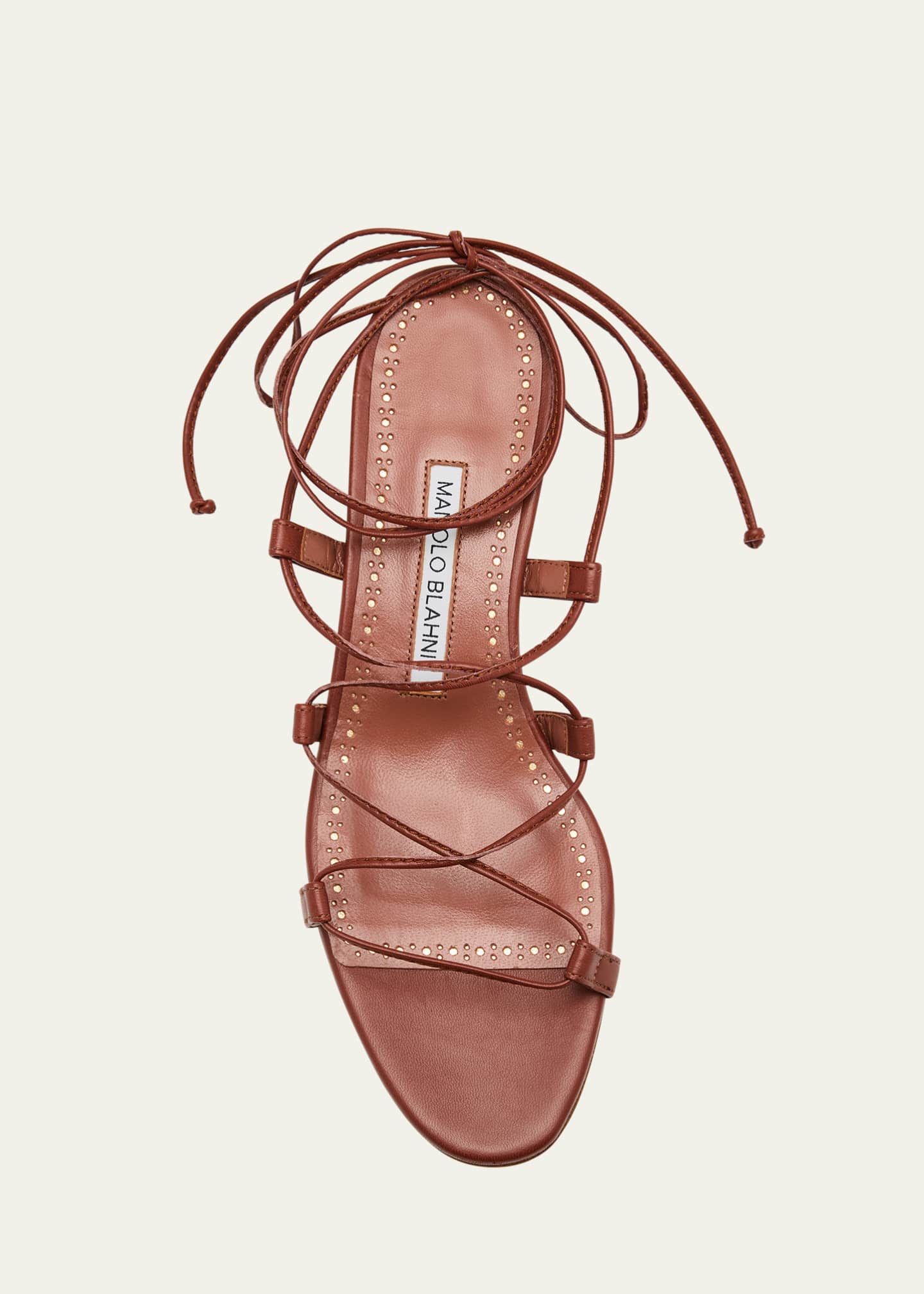 Manolo Blahnik Dellasan Leather Kitten-Heel Sandals - Bergdorf Goodman