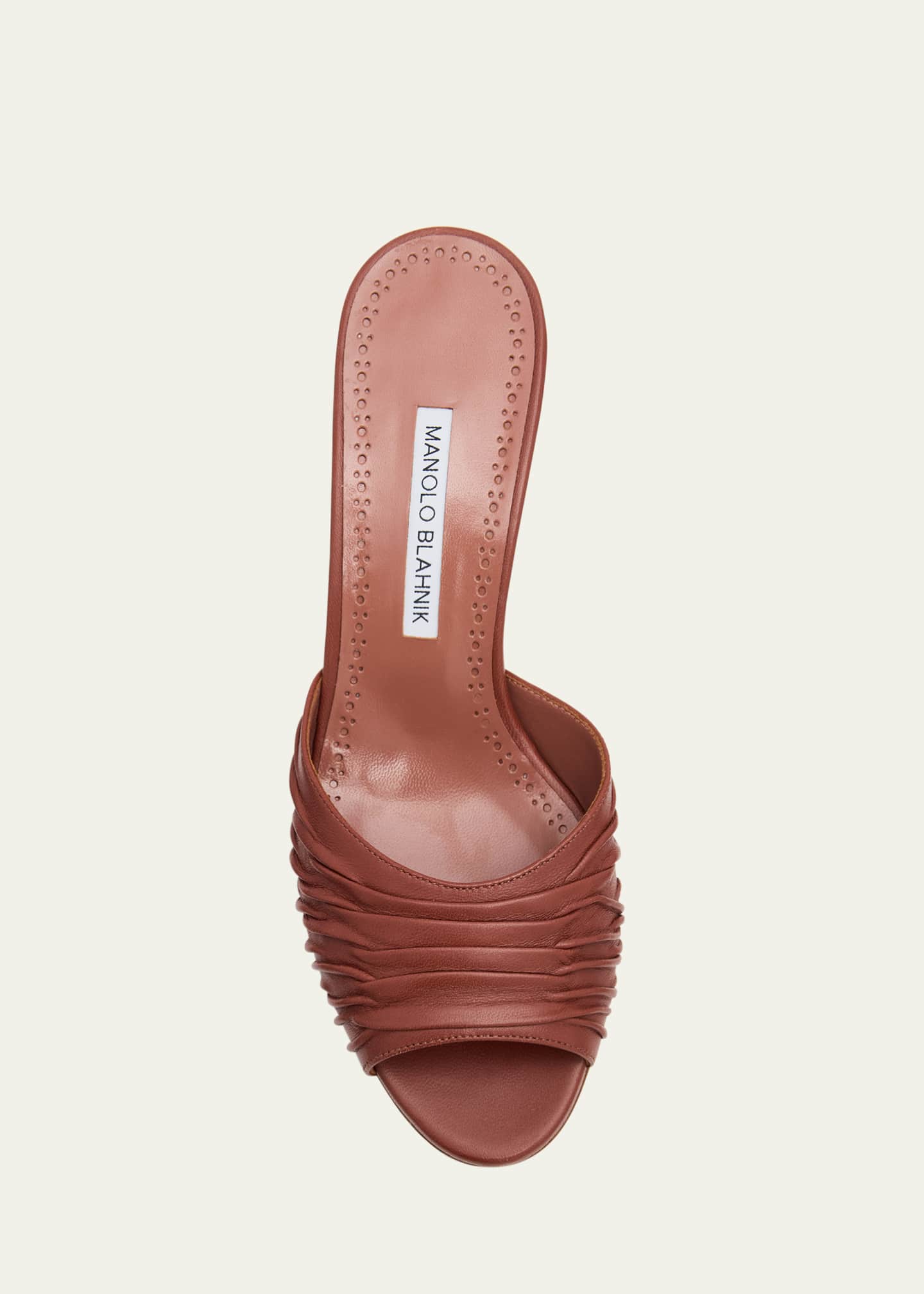 Manolo Blahnik Ruched Leather Slide Sandals Image 4 of 4
