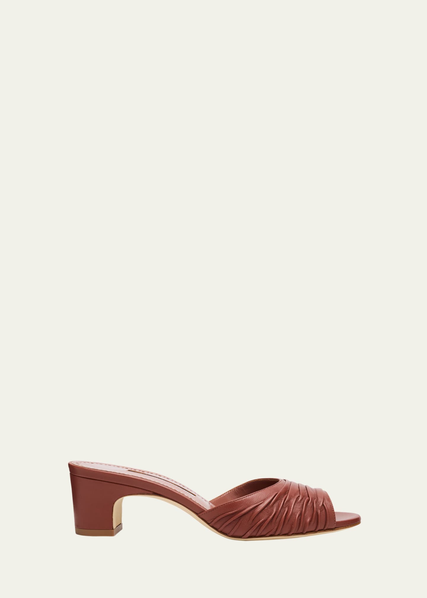 Manolo Blahnik Ruched Leather Slide Sandals Image 1 of 4