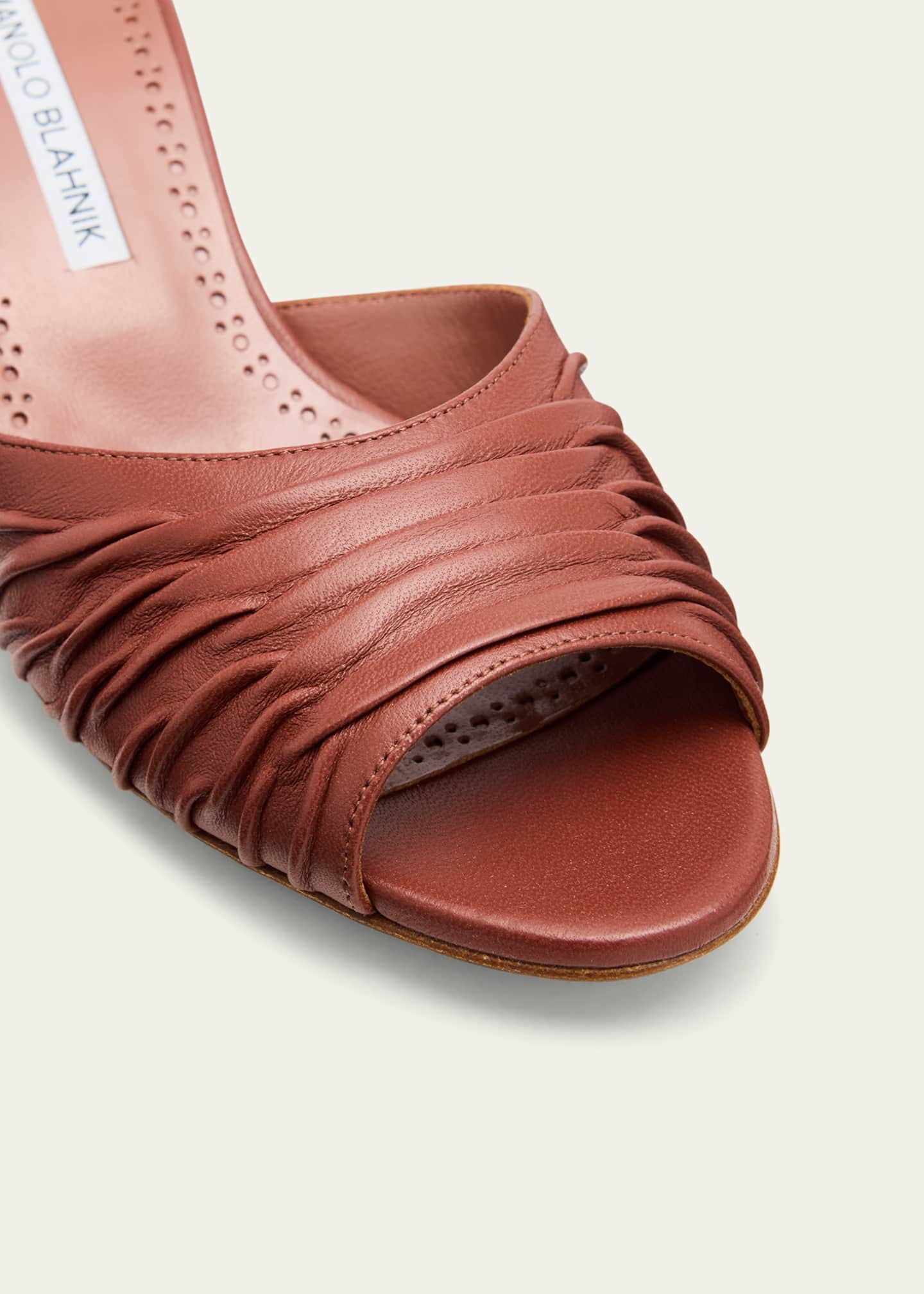 Manolo Blahnik Ruched Leather Slide Sandals Image 3 of 4