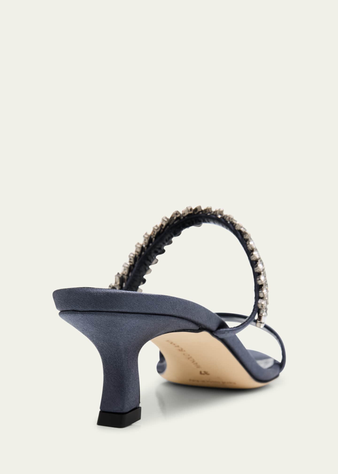 Manolo Blahnik Kifasan Embellished Satin Kitten-Heel Sandals Image 5 of 6