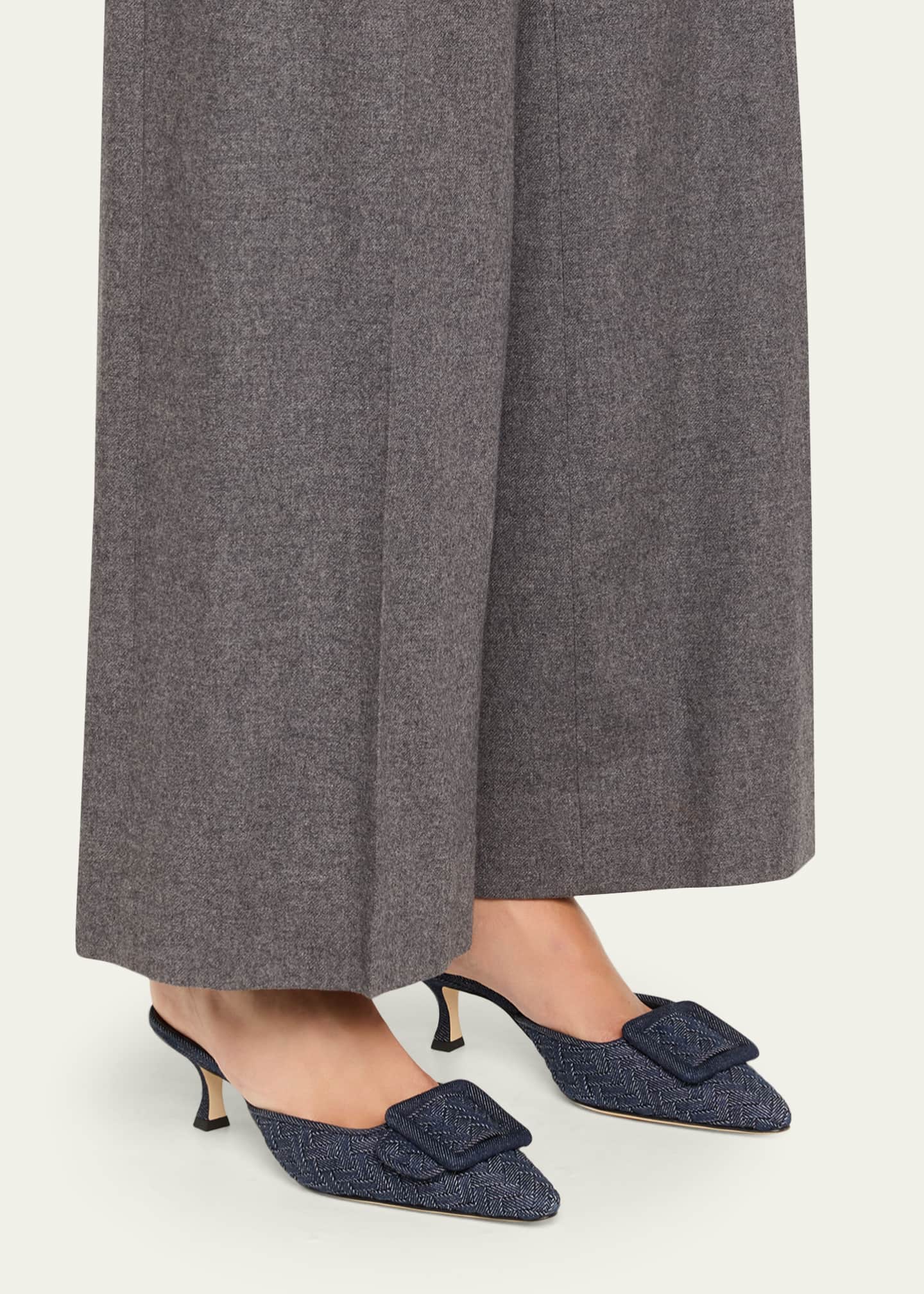 Manolo Blahnik Maysale Denim Buckle Mules Image 2 of 6