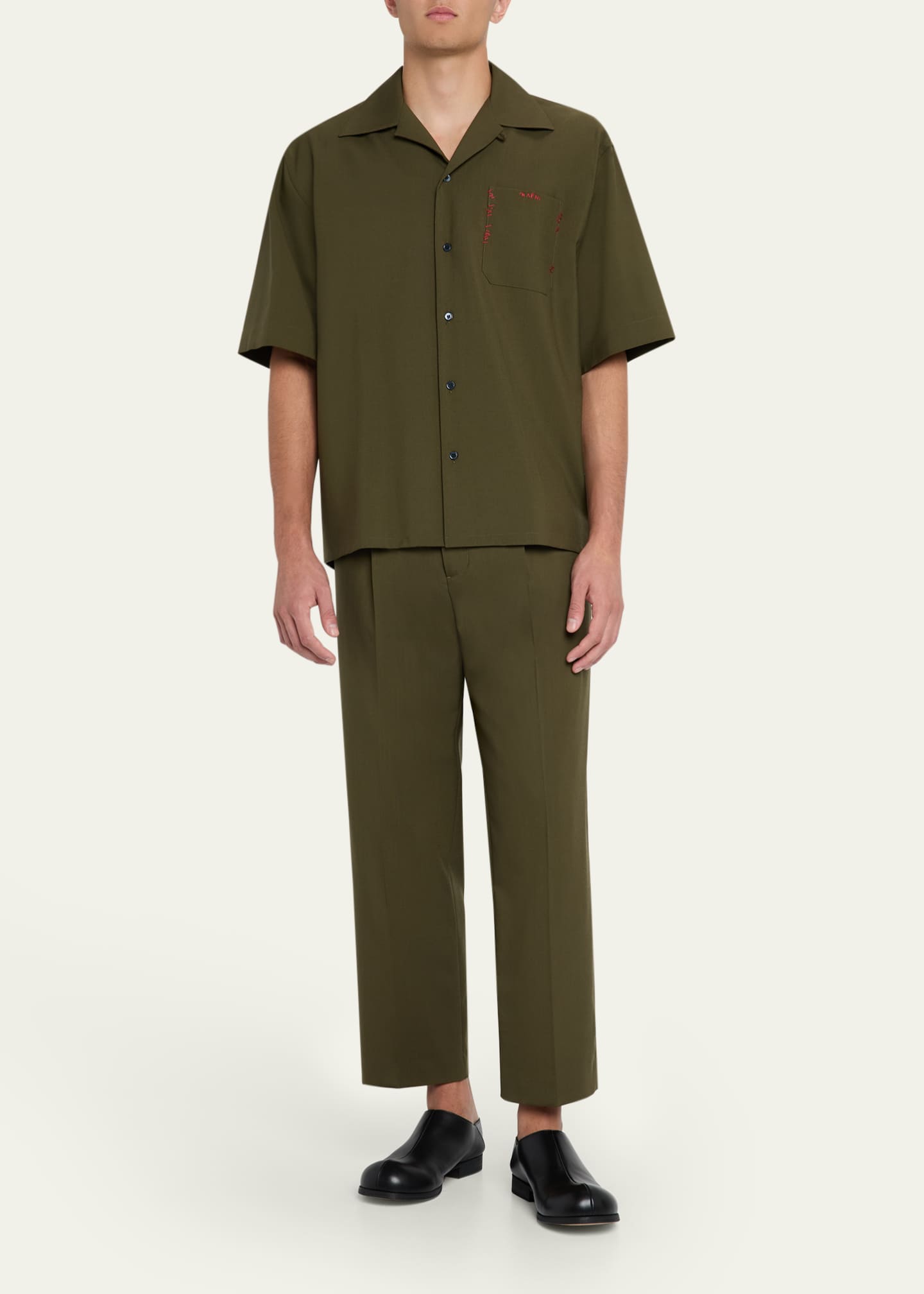 Marni Men's Tropical Wool Cropped Pleated Pants - Bergdorf