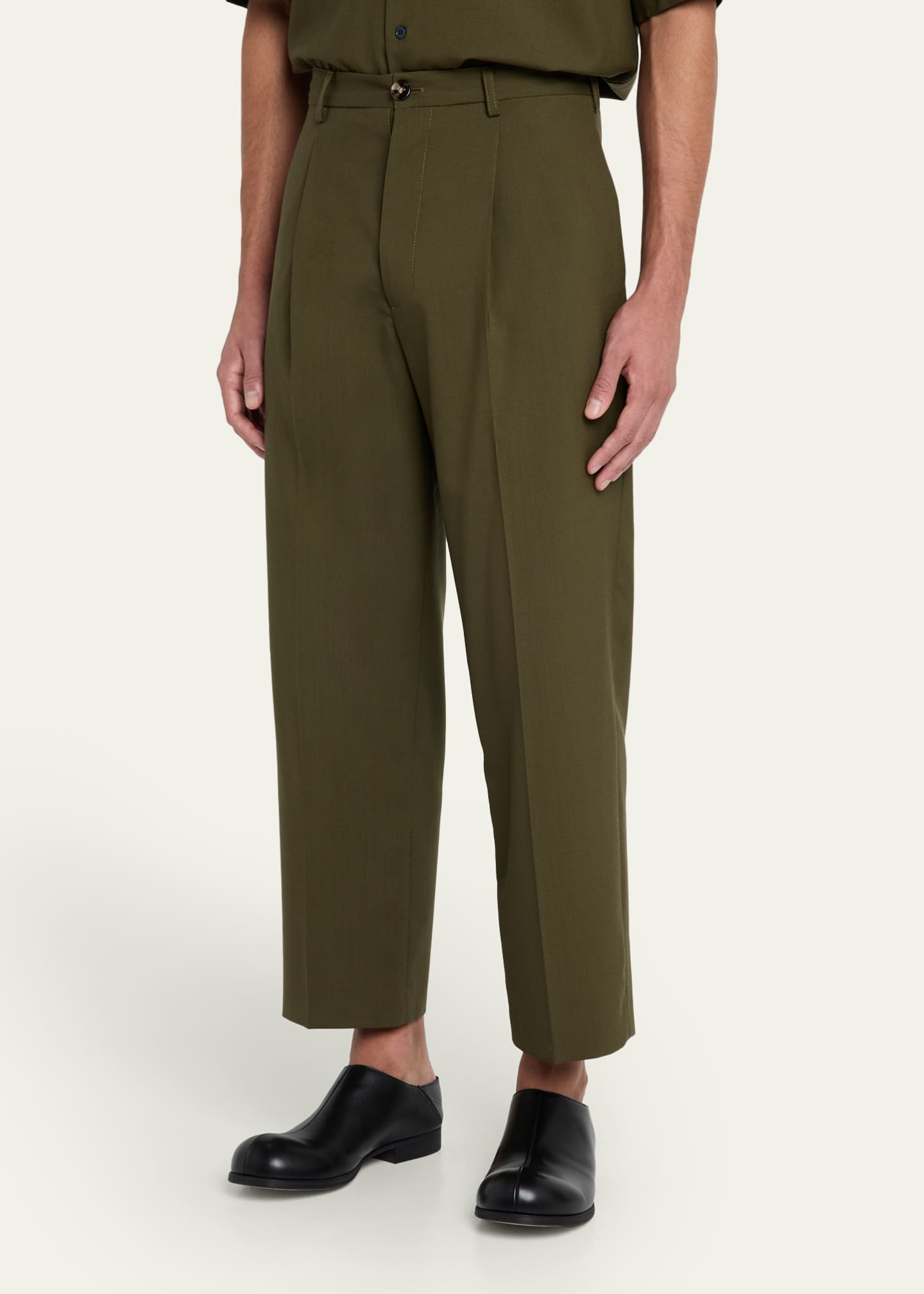 Marni Men's Tropical Wool Cropped Pleated Pants - Bergdorf