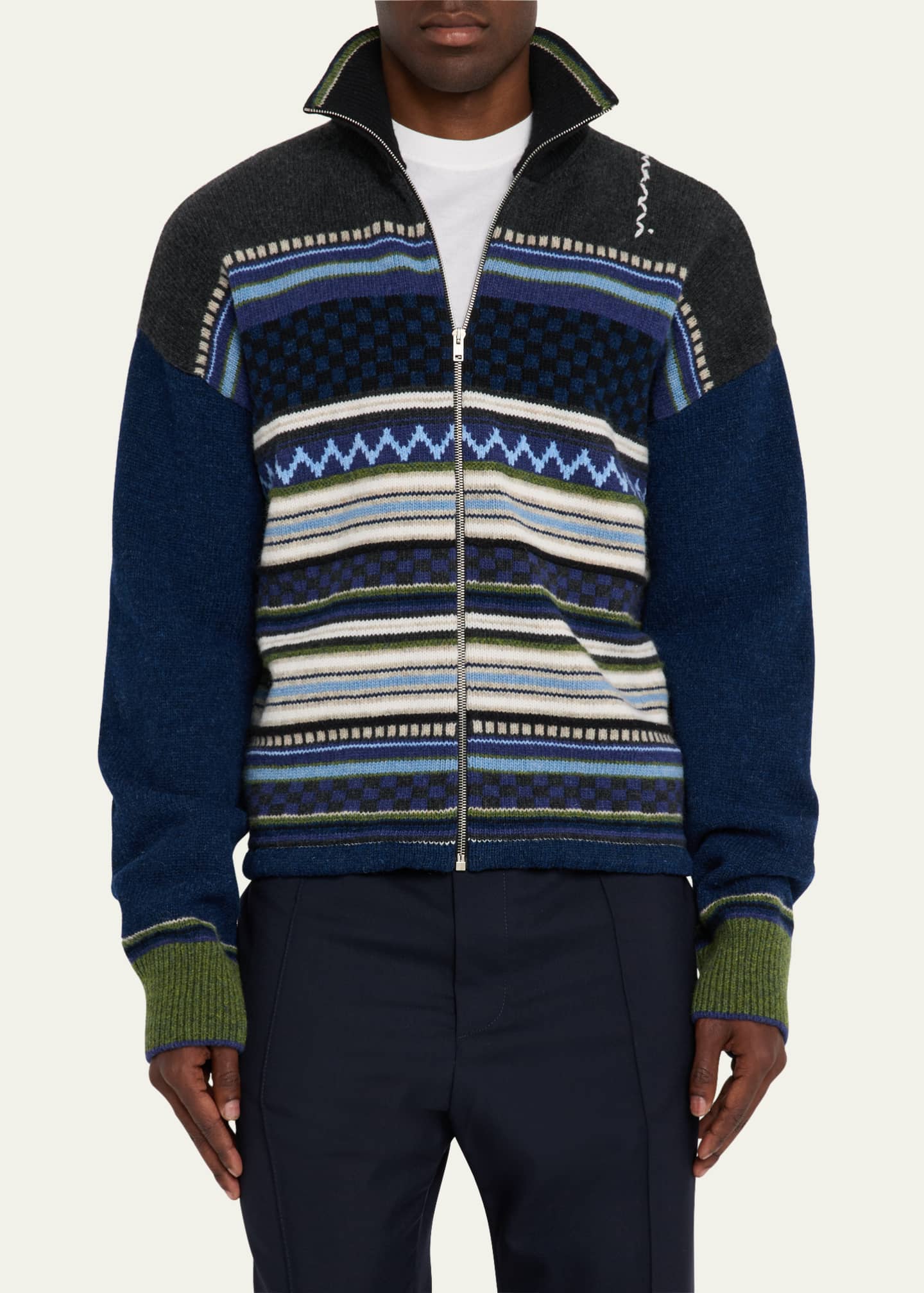 Marni Men's Mixed Stripe Jacquard Full-Zip Cardigan Image 4 of 5