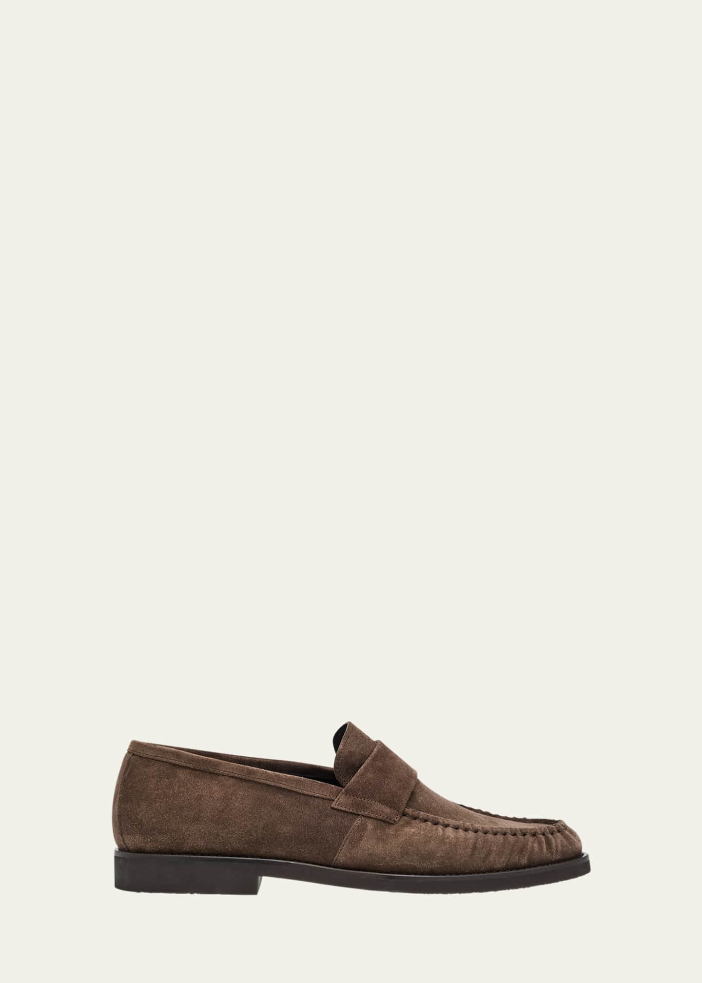 Bergdorf Goodman Men's Suede Moc-Toe Penny Loafers Image 1 of 6
