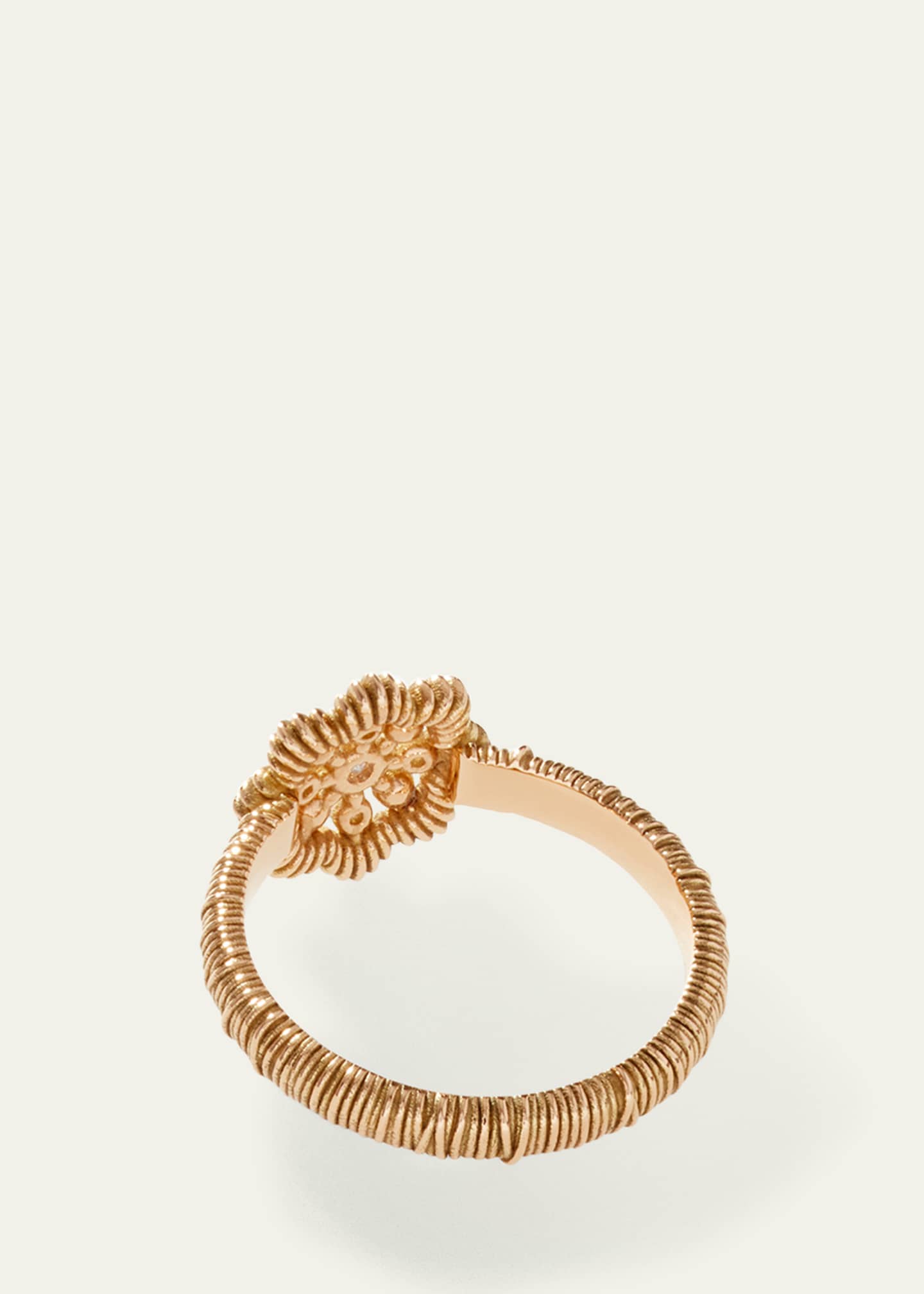 Oscar Massin 18K Yellow Gold Lace Flower Small Lab Diamond Ring Image 4 of 5