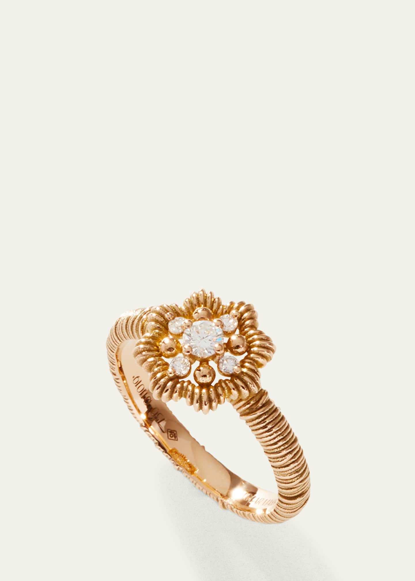 Oscar Massin 18K Yellow Gold Lace Flower Small Lab Diamond Ring Image 5 of 5