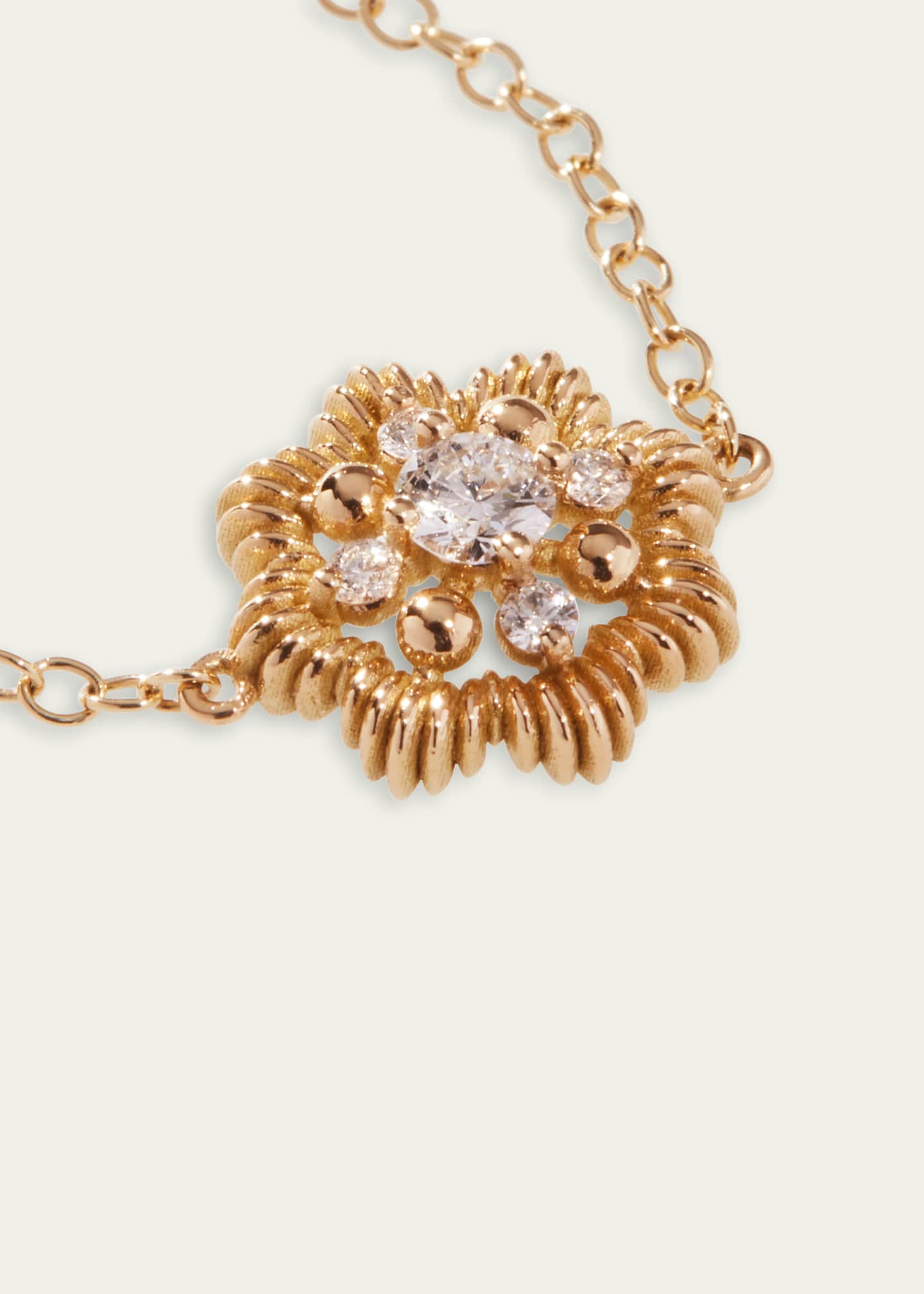 Oscar Massin 18K Yellow Gold Lace Flower Small Lab Diamond Chain Bracelet Image 3 of 5