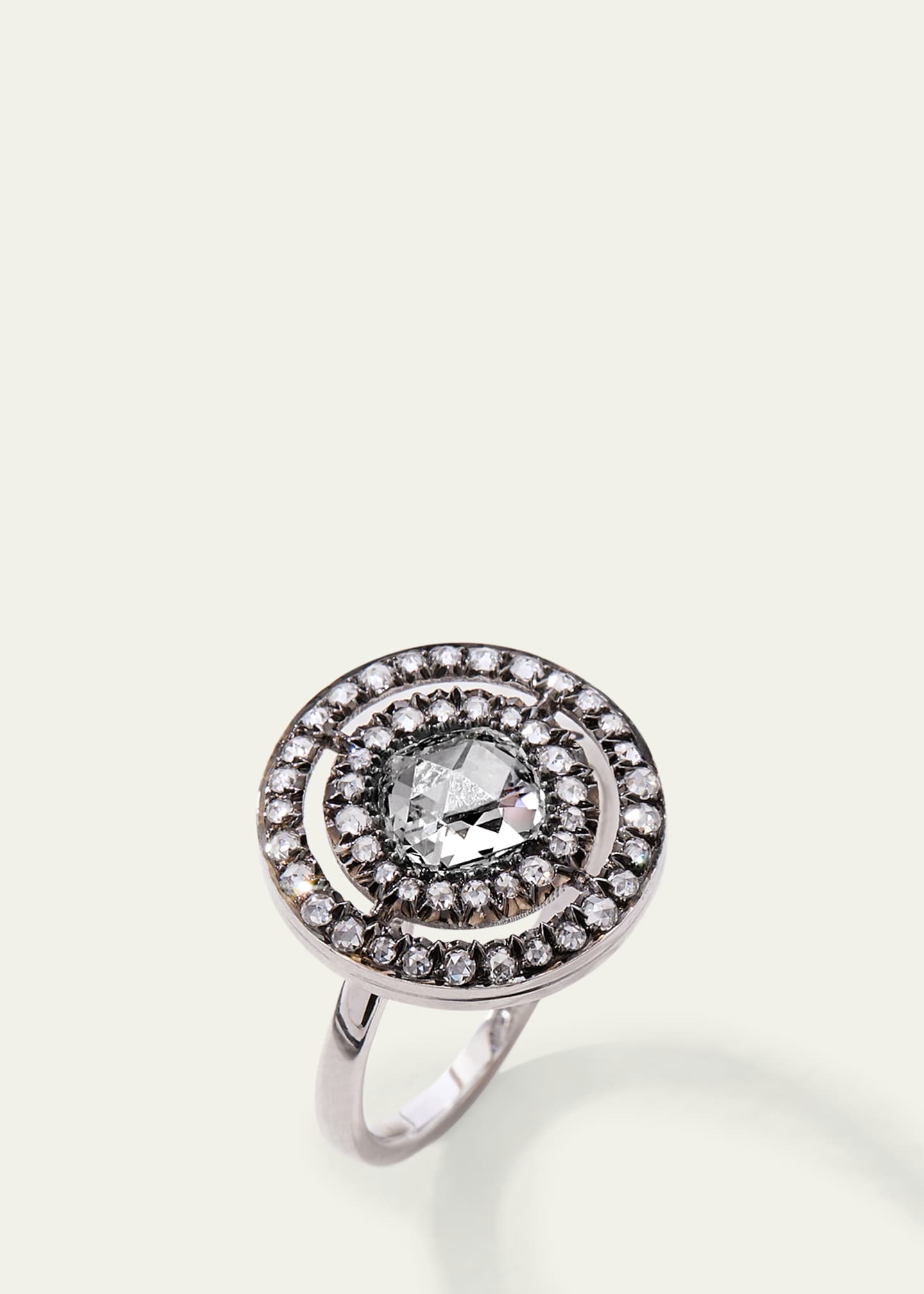 Oscar Massin 18K White Gold Medium Lab Diamond Double Halo Ring Image 2 of 2