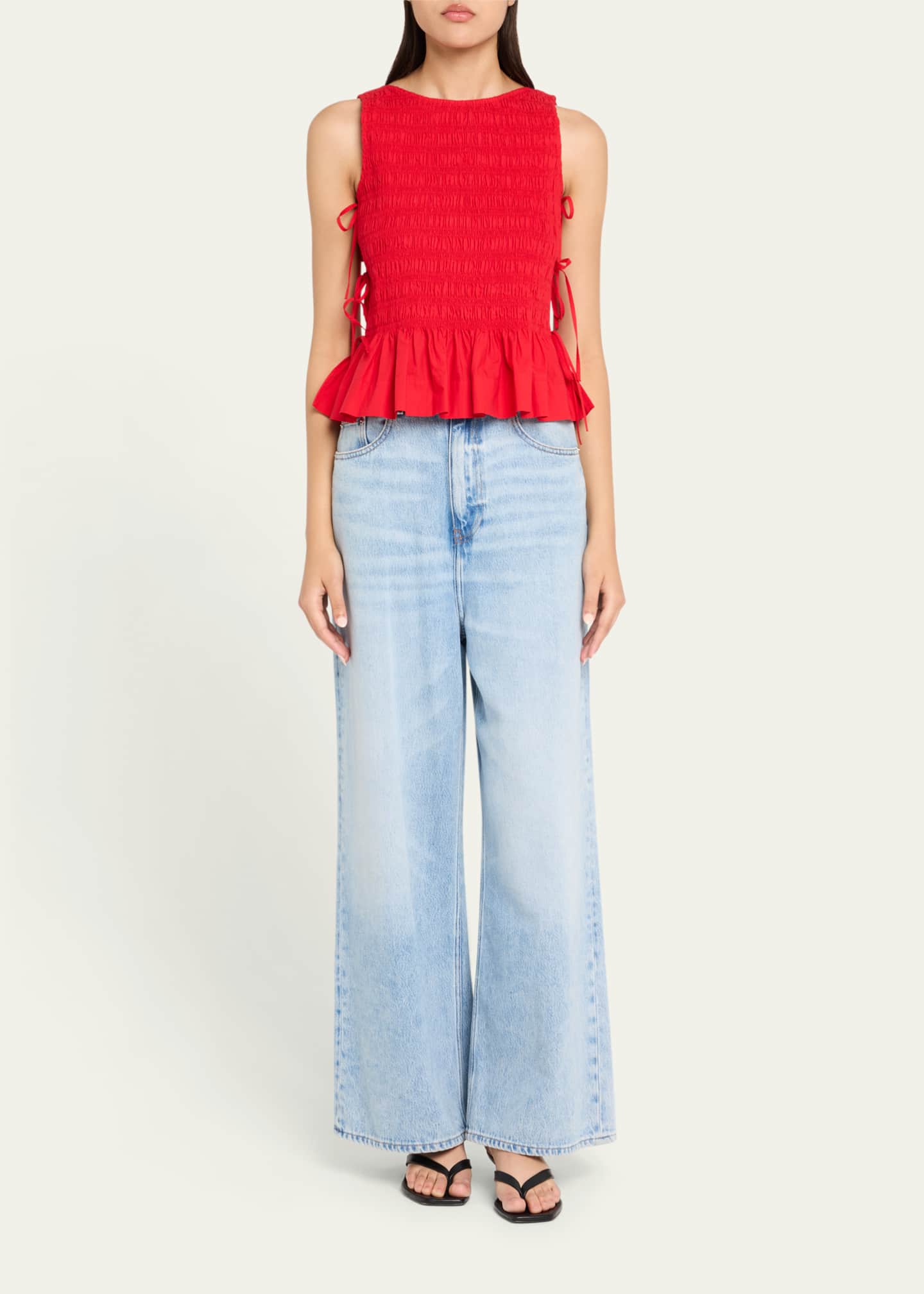 Ganni Smocked Side-Tie Peplum Top Image 2 of 5