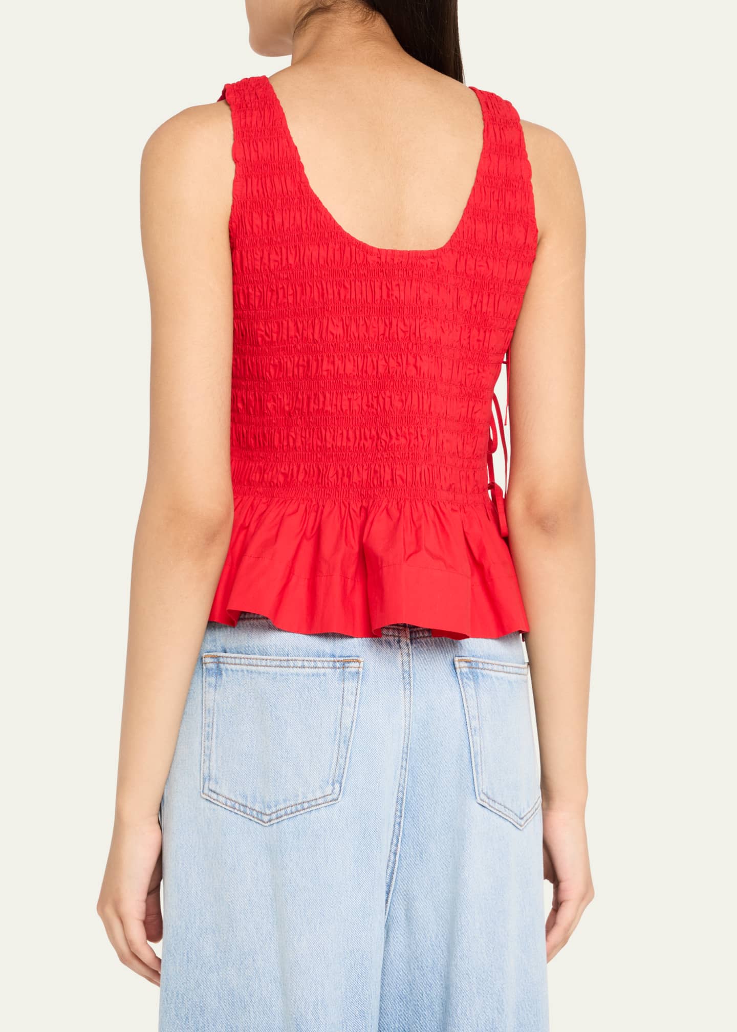 Ganni Smocked Side-Tie Peplum Top Image 3 of 5