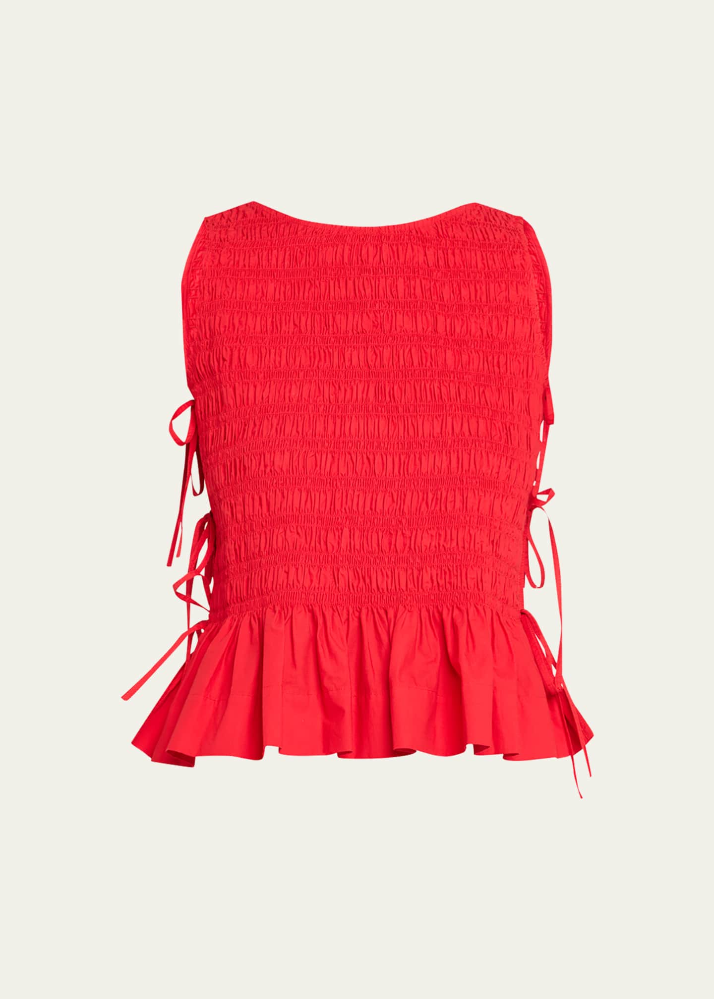 Ganni Smocked Side-Tie Peplum Top Image 1 of 5