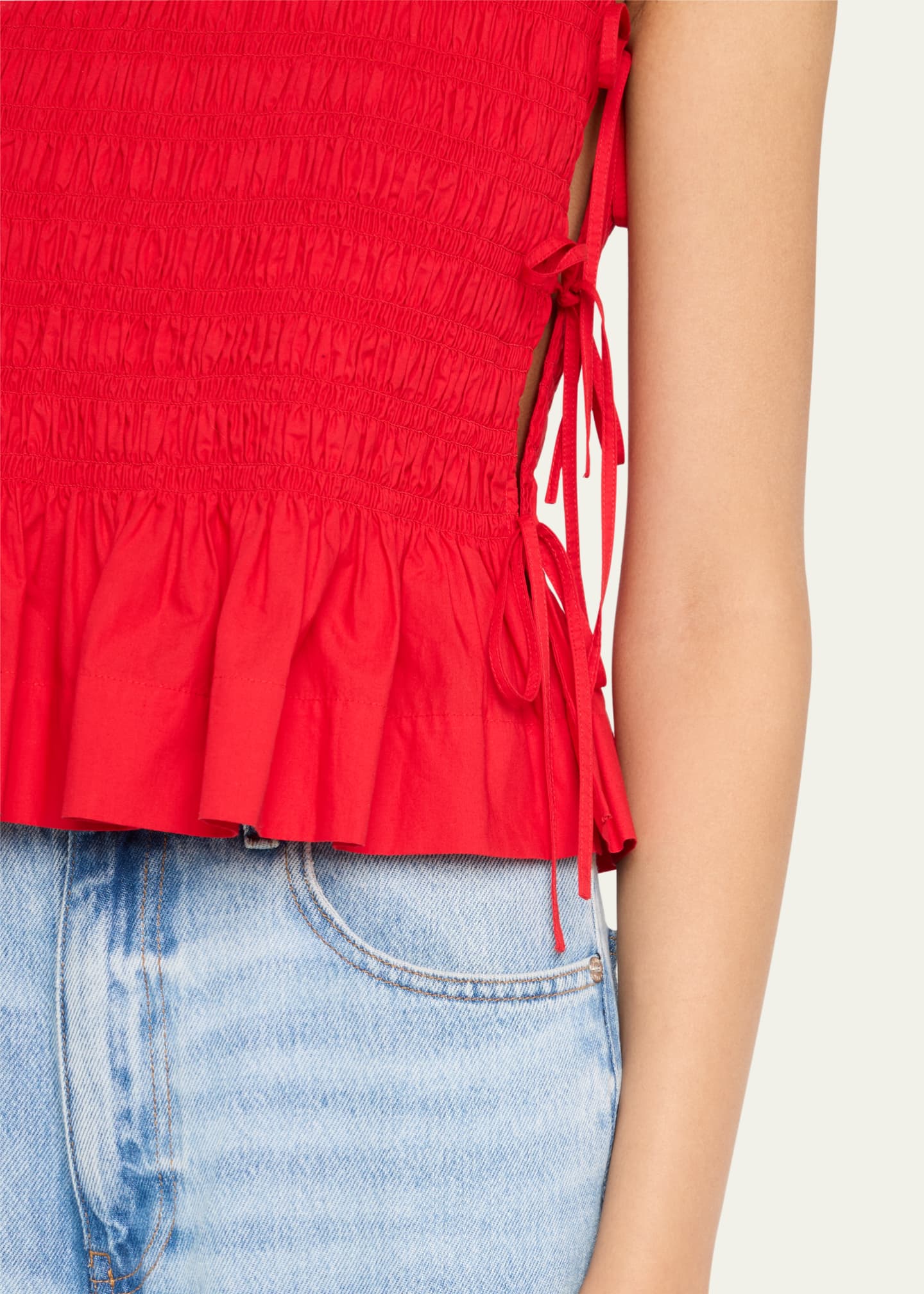 Ganni Smocked Side-Tie Peplum Top Image 5 of 5