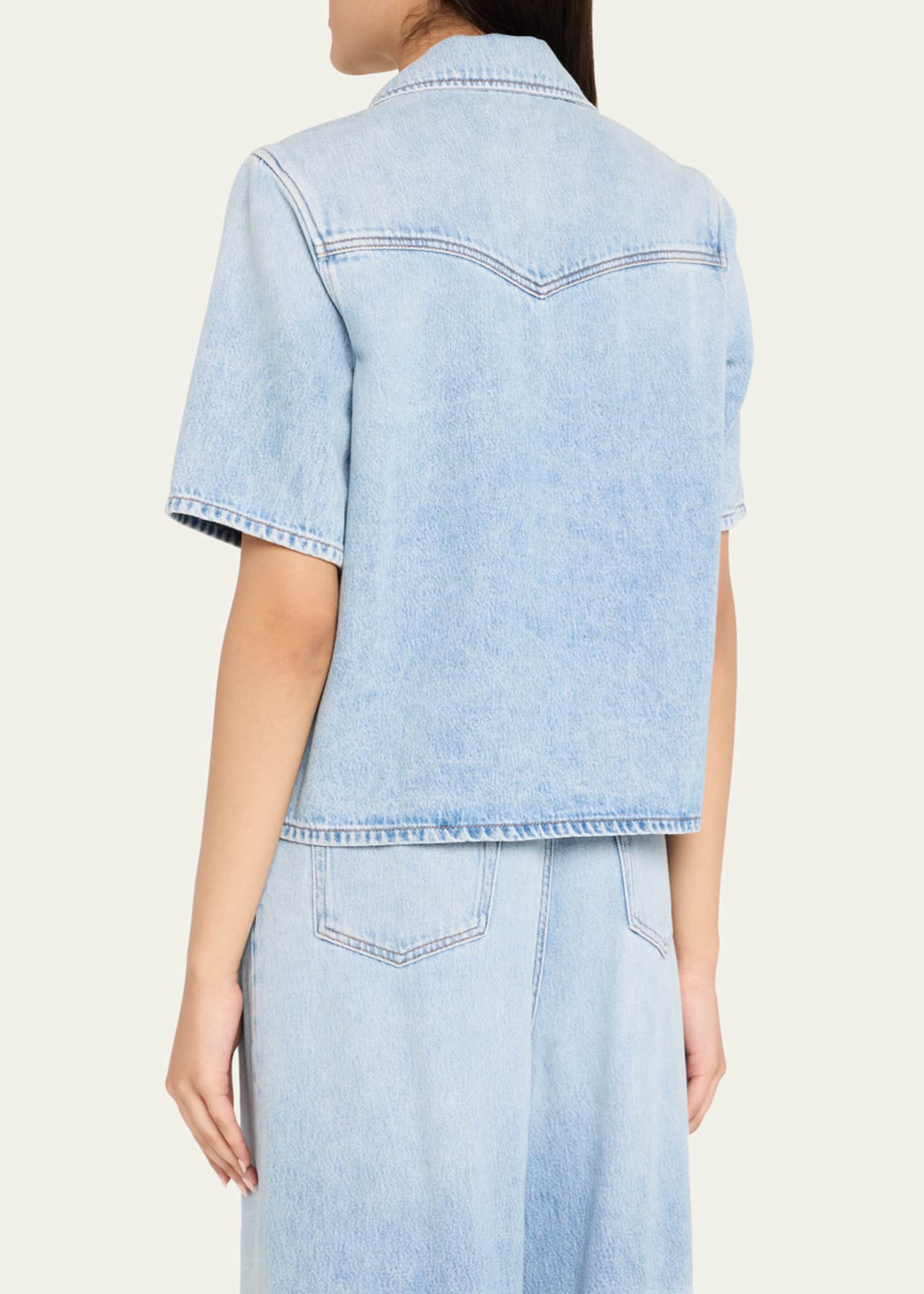 Ganni Soft Rigid Short-Sleeve Denim Shirt Image 3 of 5