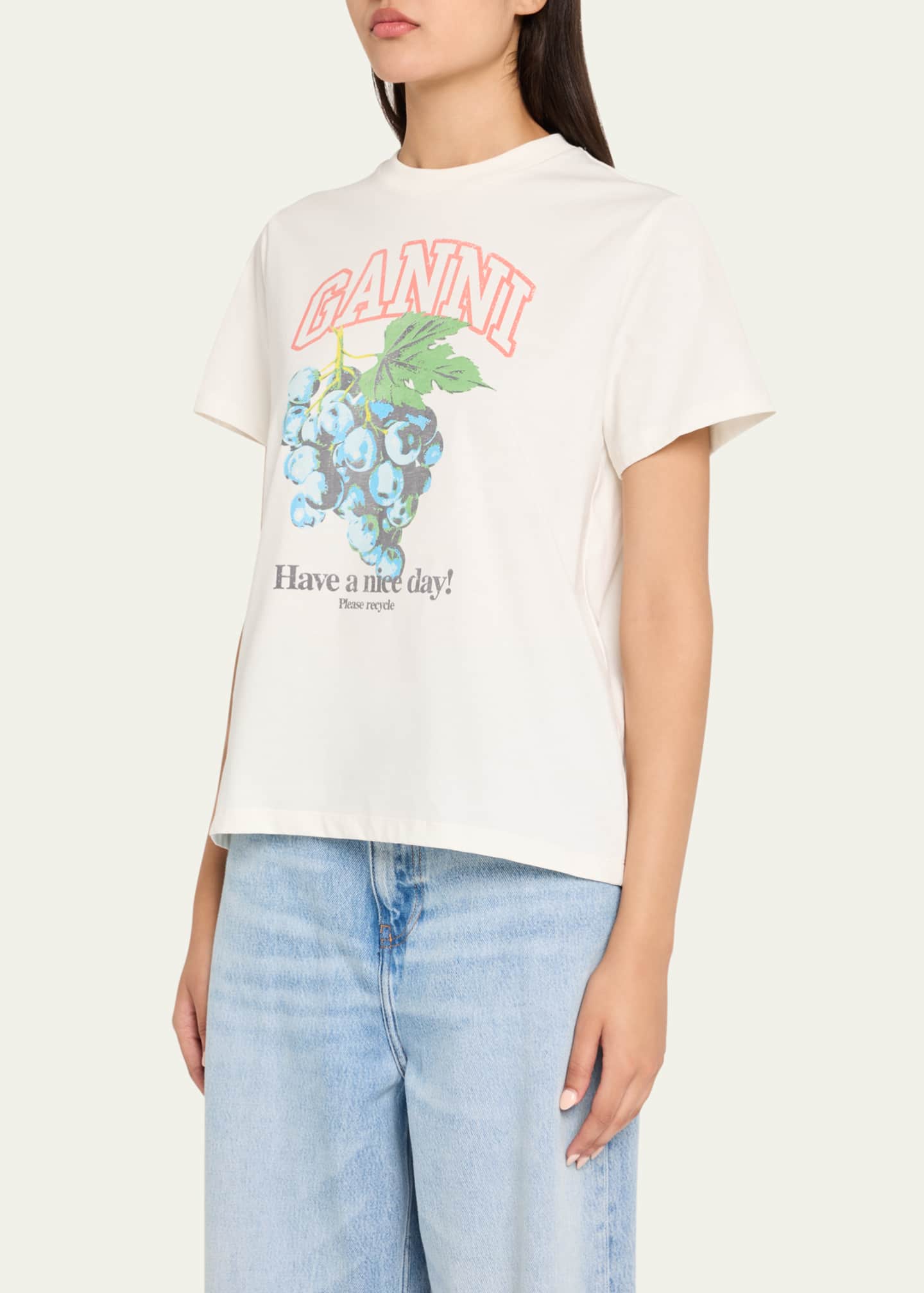 Ganni Relaxed Cotton-Jersey Grapes T-Shirt - Bergdorf Goodman