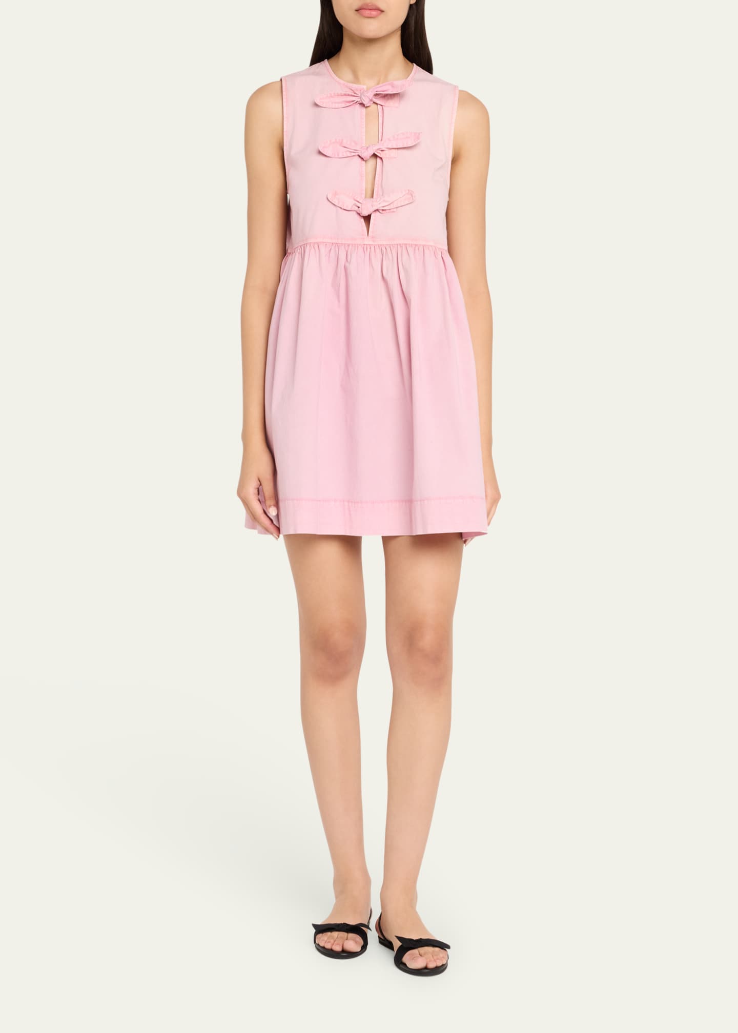 Ganni Stretch-Cotton Mini Bow Tie Dress Image 2 of 5