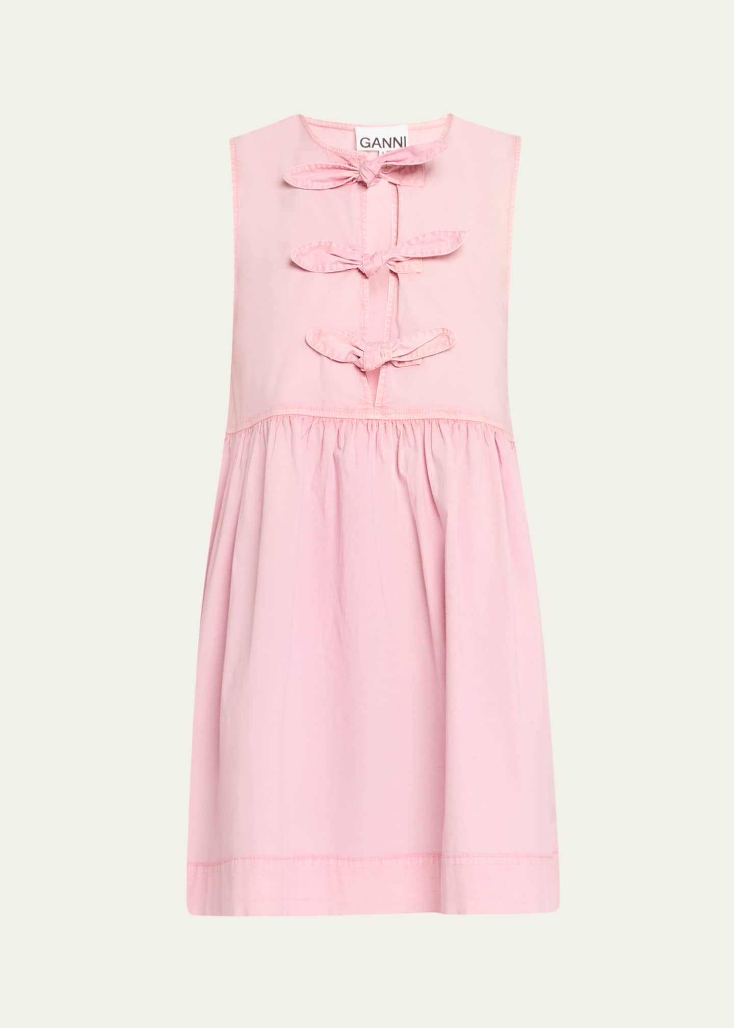 Ganni Stretch-Cotton Mini Bow Tie Dress Image 1 of 5