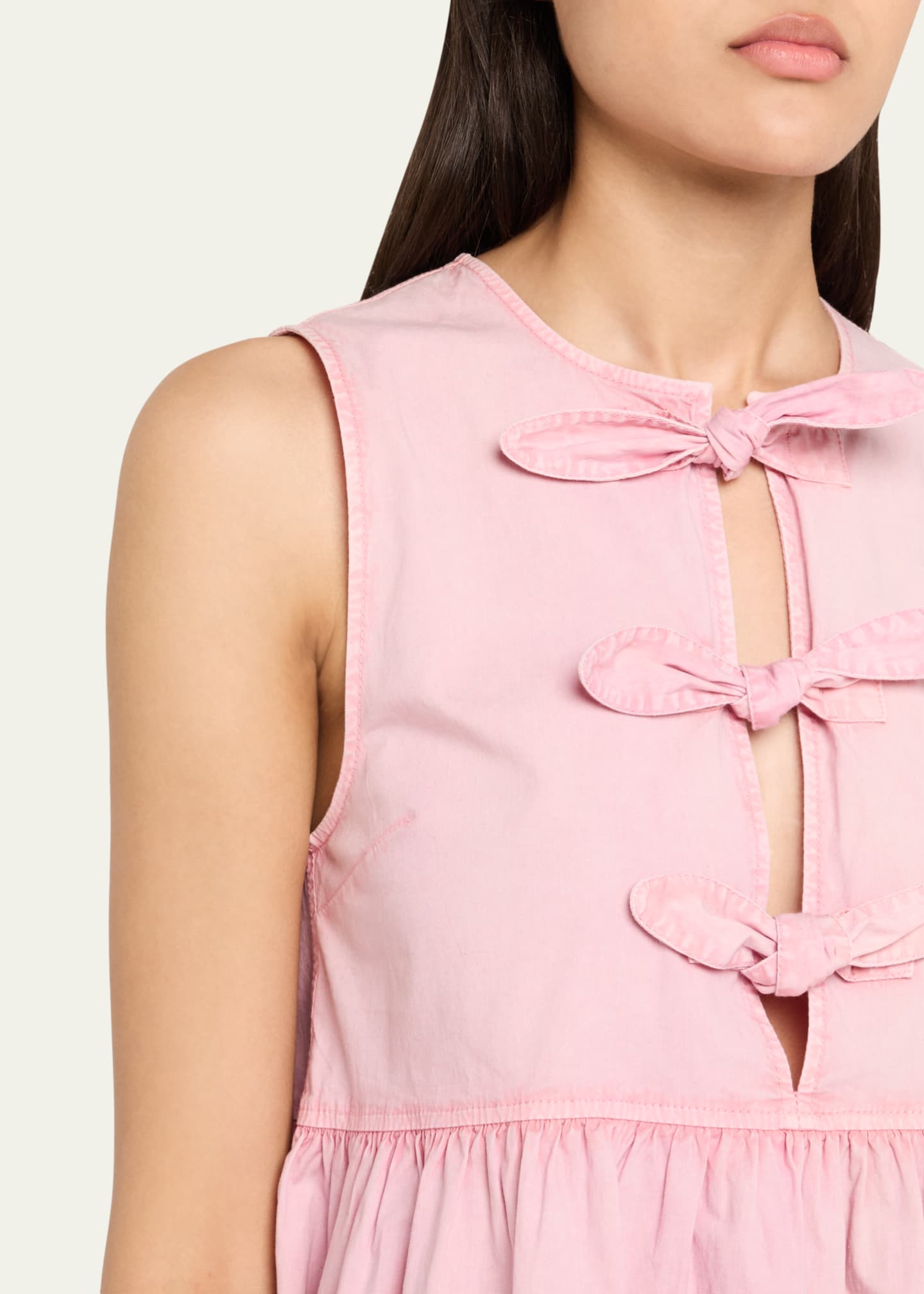 Ganni Stretch-Cotton Mini Bow Tie Dress Image 5 of 5