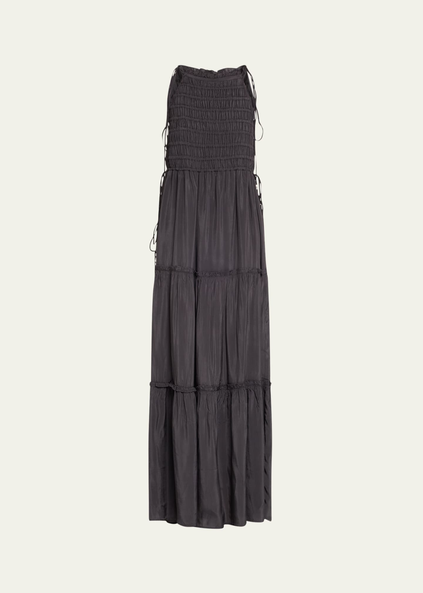 Ganni Tie-Strap Smocked Maxi Slip Dress Image 1 of 5