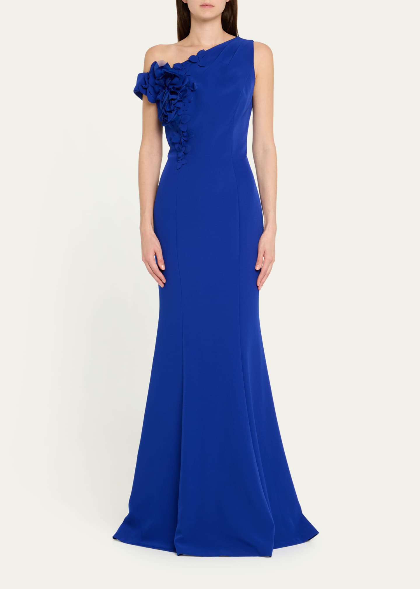 Rickie Freeman for Teri Jon One-Shoulder Floral Applique Crepe Mermaid Gown Image 2 of 5
