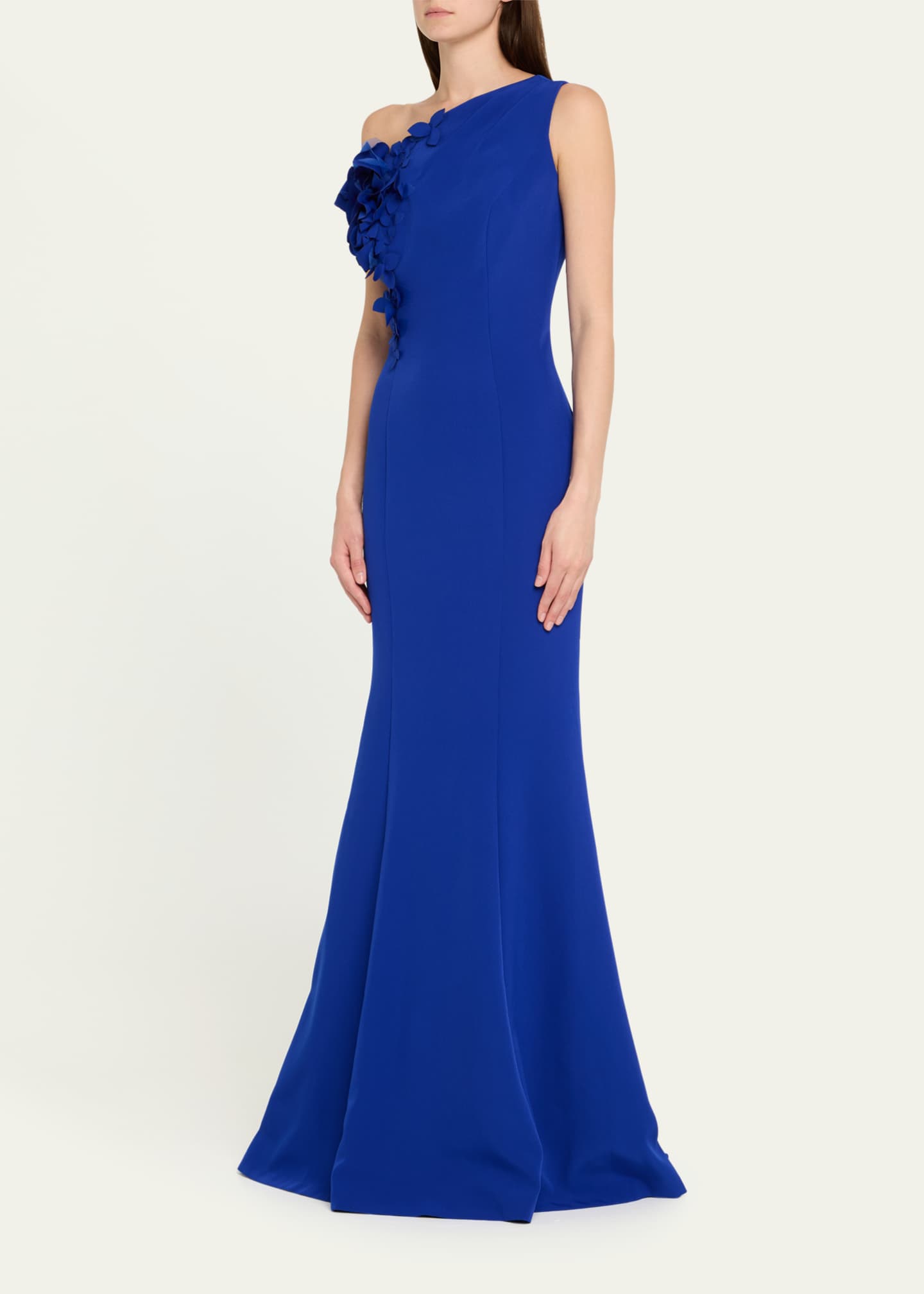 Rickie Freeman for Teri Jon One-Shoulder Floral Applique Crepe Mermaid Gown Image 4 of 5