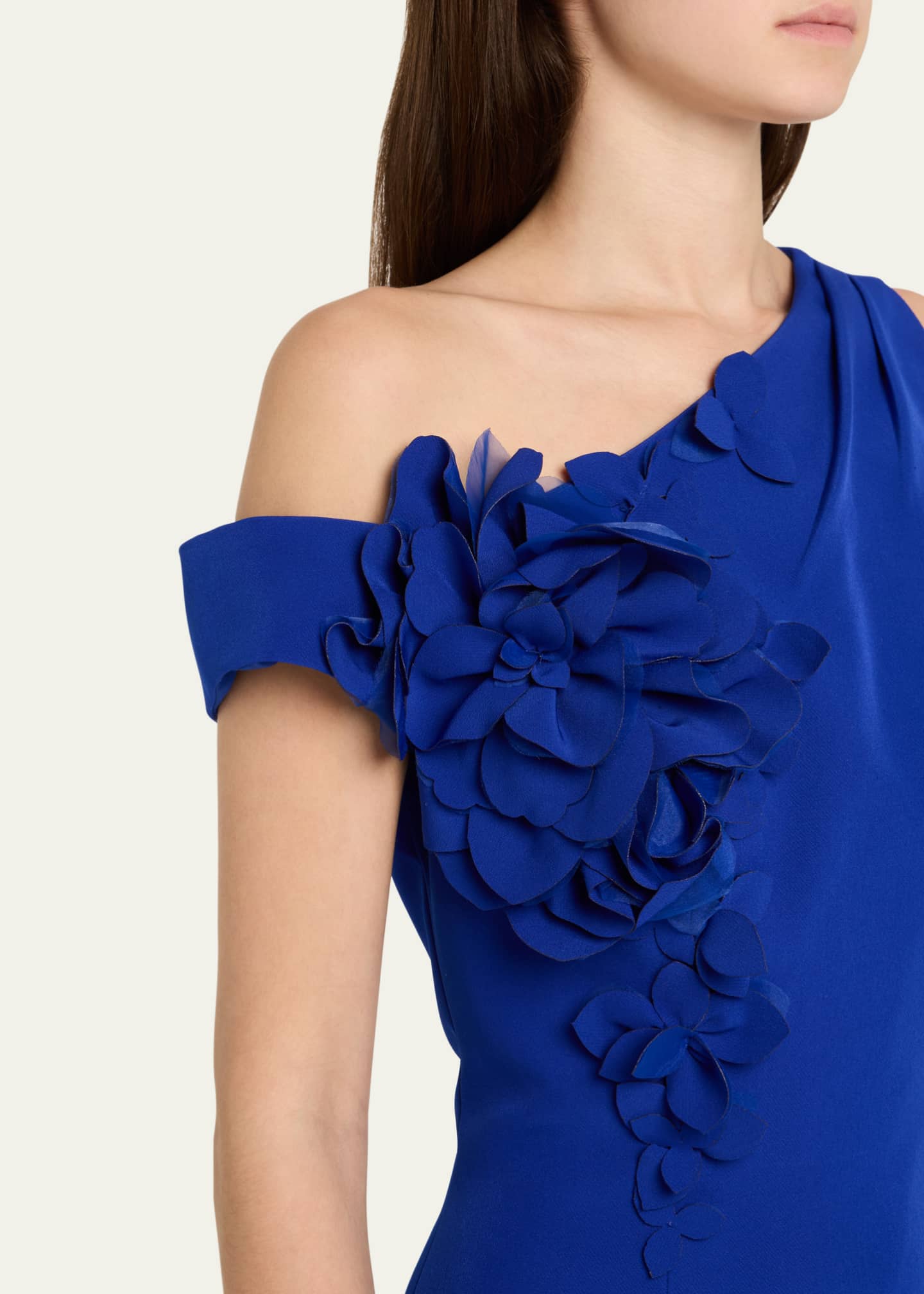 Rickie Freeman for Teri Jon One-Shoulder Floral Applique Crepe Mermaid Gown Image 5 of 5
