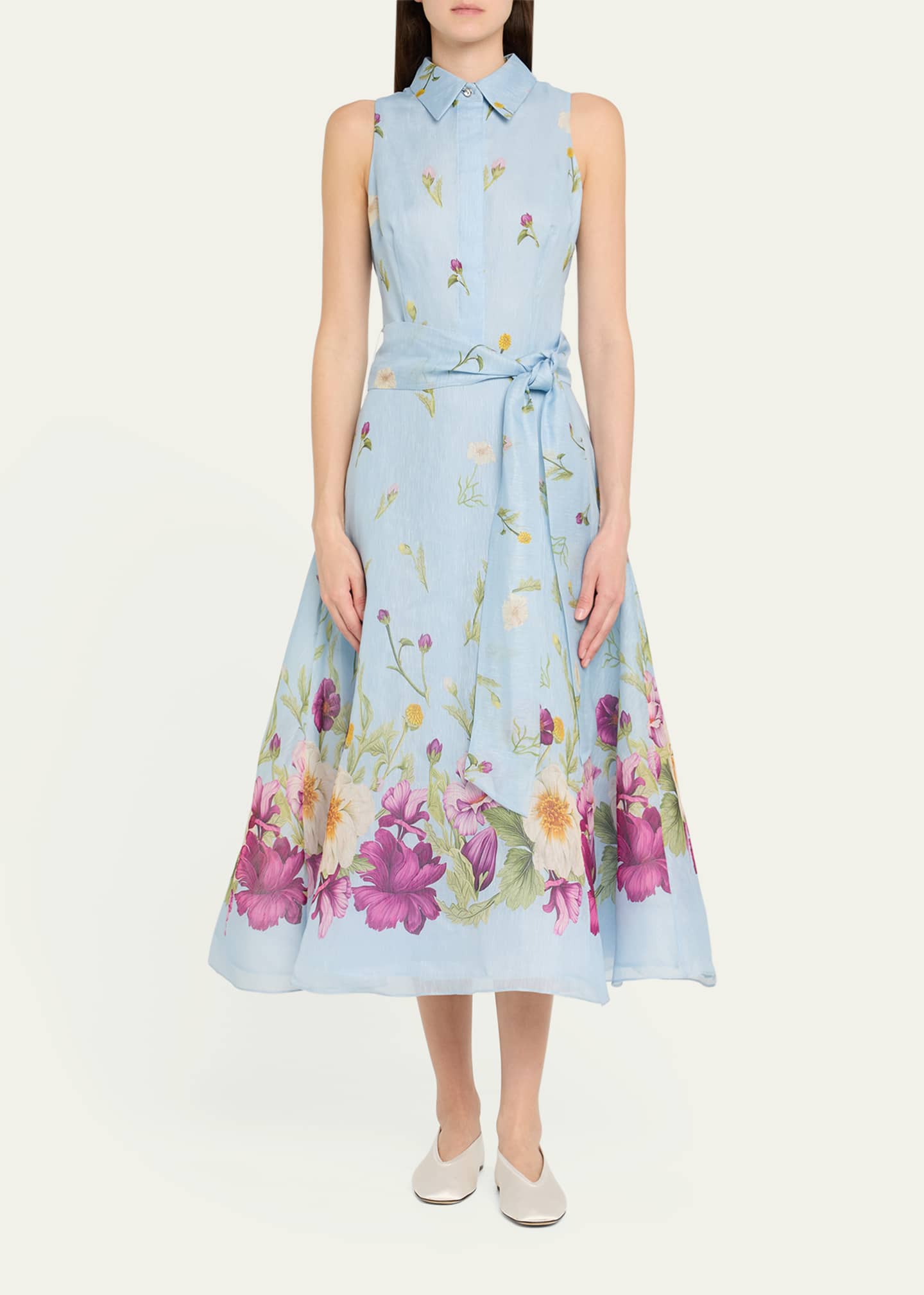 Rickie Freeman for Teri Jon Sleeveless Floral-Print Midi Shirtdress Image 2 of 5