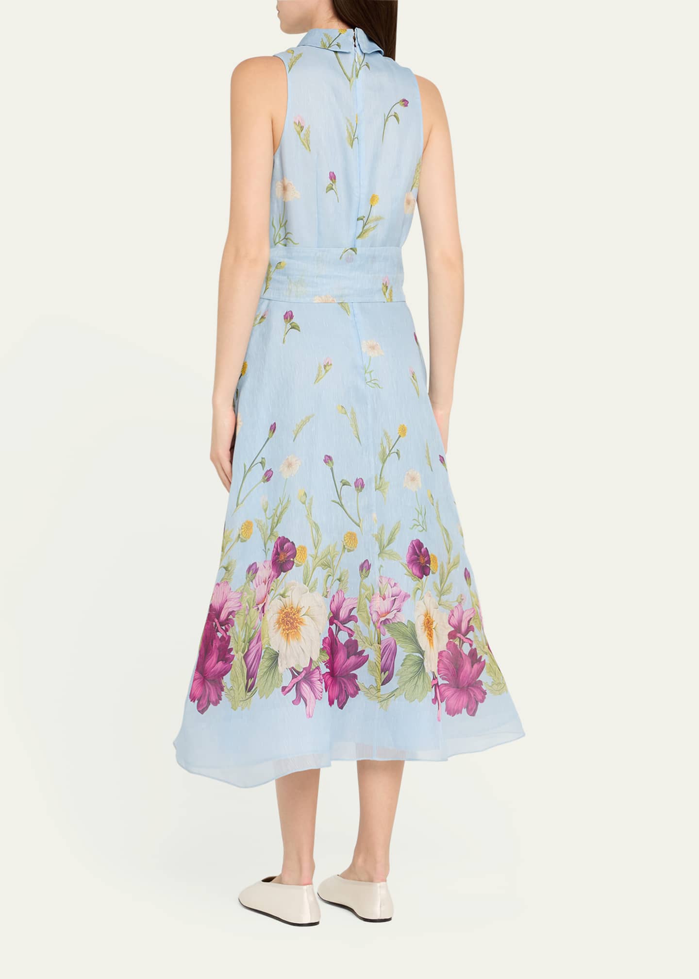 Rickie Freeman for Teri Jon Sleeveless Floral-Print Midi Shirtdress Image 3 of 5