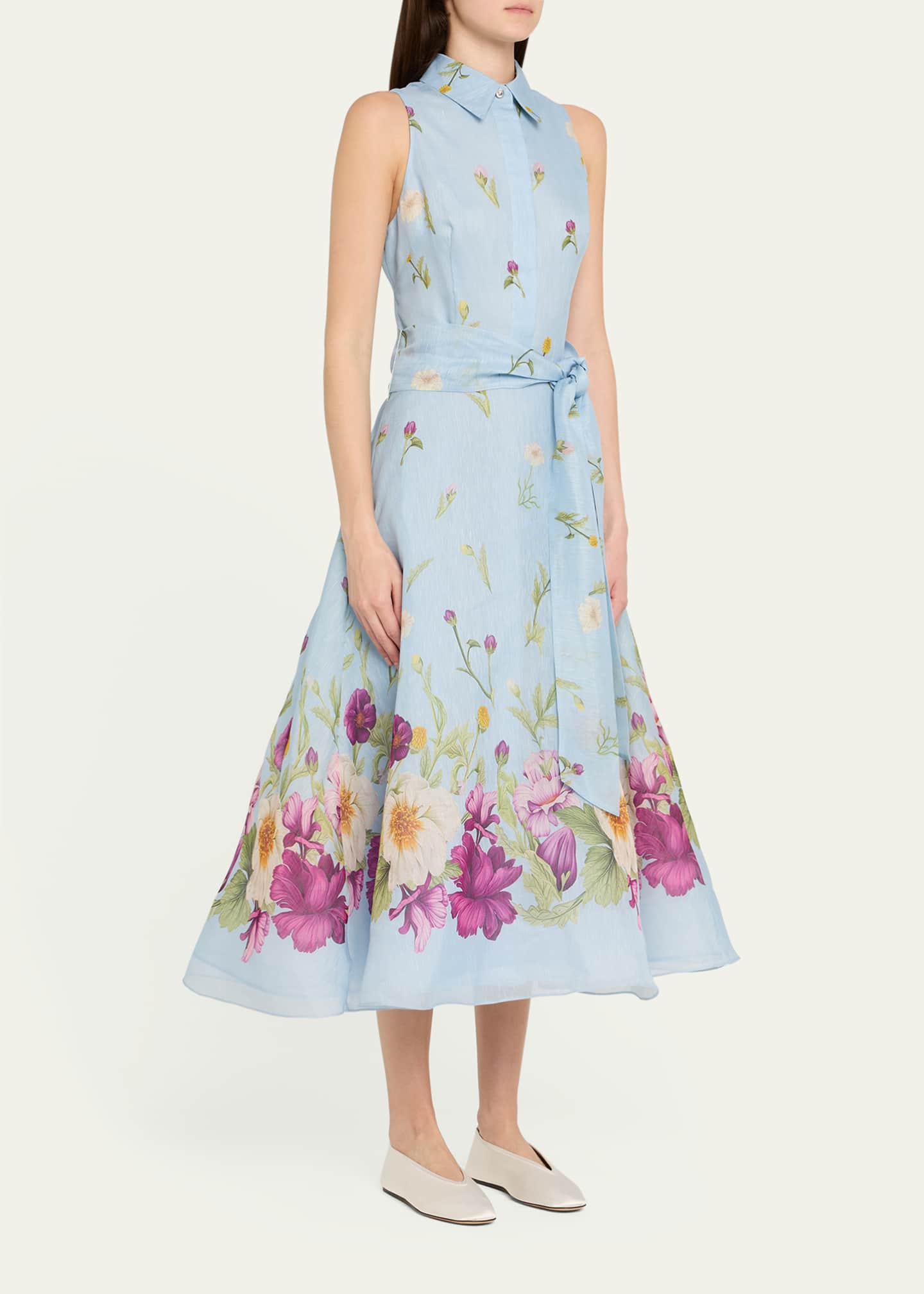 Rickie Freeman for Teri Jon Sleeveless Floral-Print Midi Shirtdress Image 4 of 5