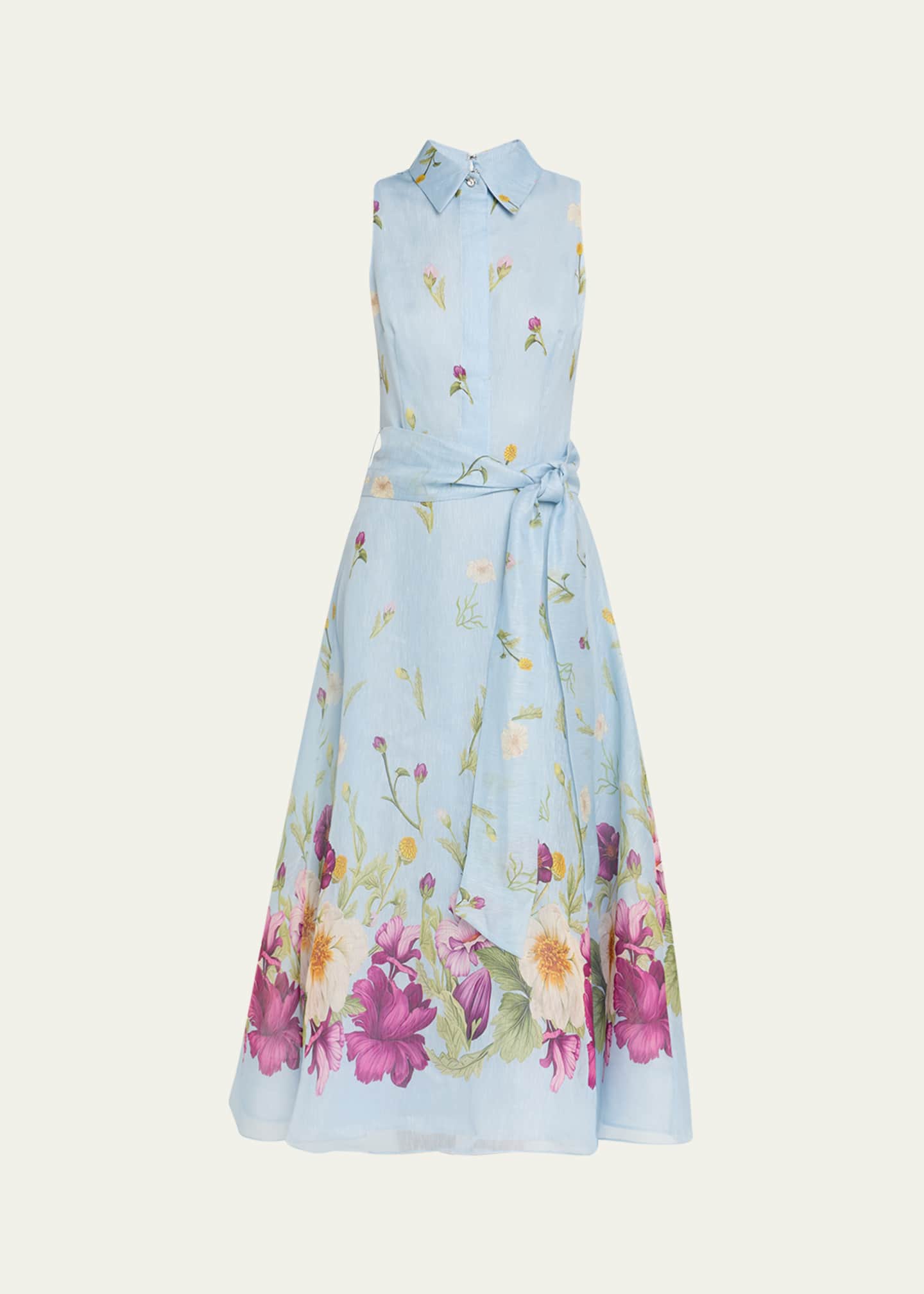 Rickie Freeman for Teri Jon Sleeveless Floral-Print Midi Shirtdress Image 1 of 5