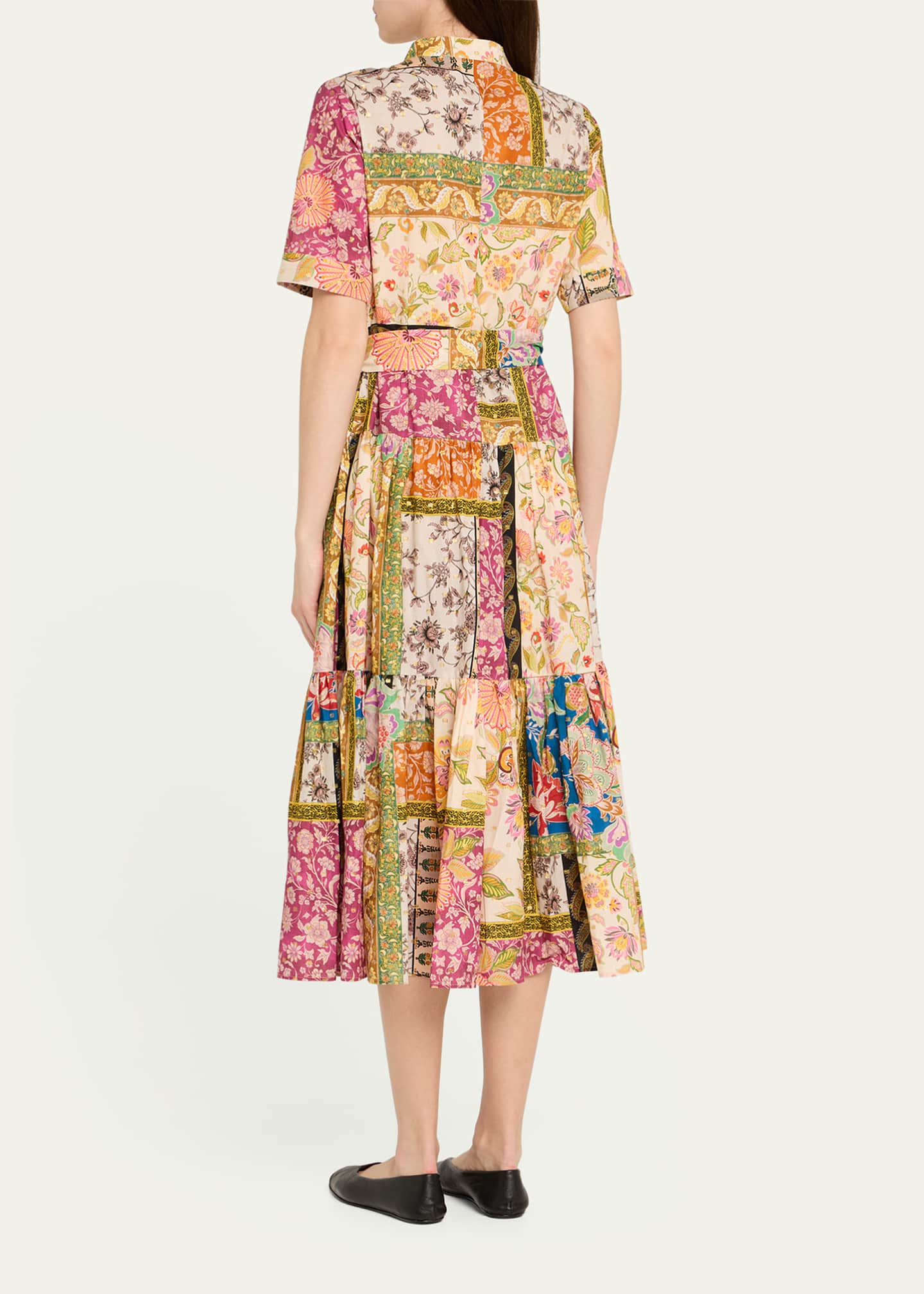 Rickie Freeman for Teri Jon Tiered Patchwork Floral-Print Midi Shirtdress Image 3 of 5