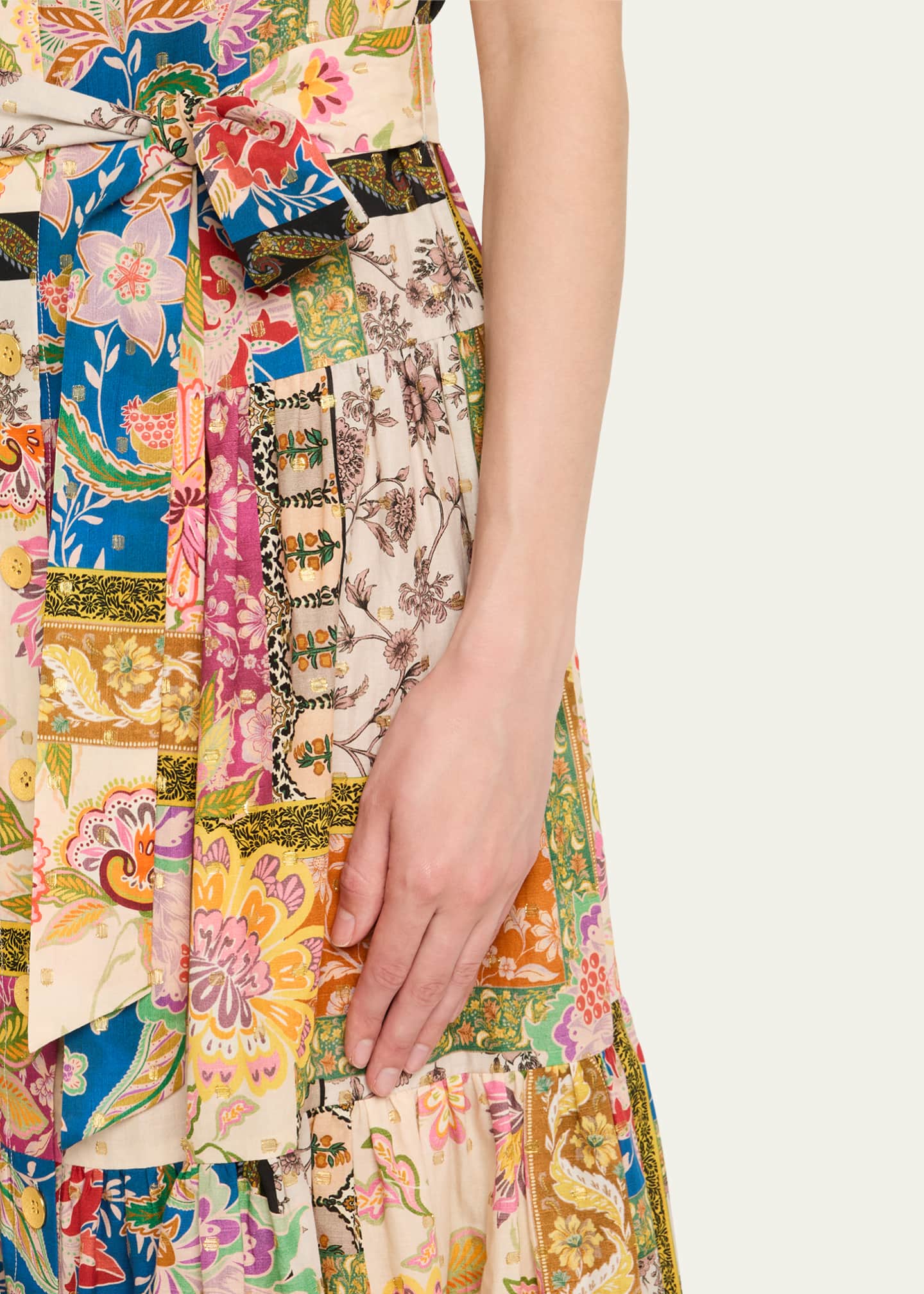 Rickie Freeman for Teri Jon Tiered Patchwork Floral-Print Midi Shirtdress Image 5 of 5