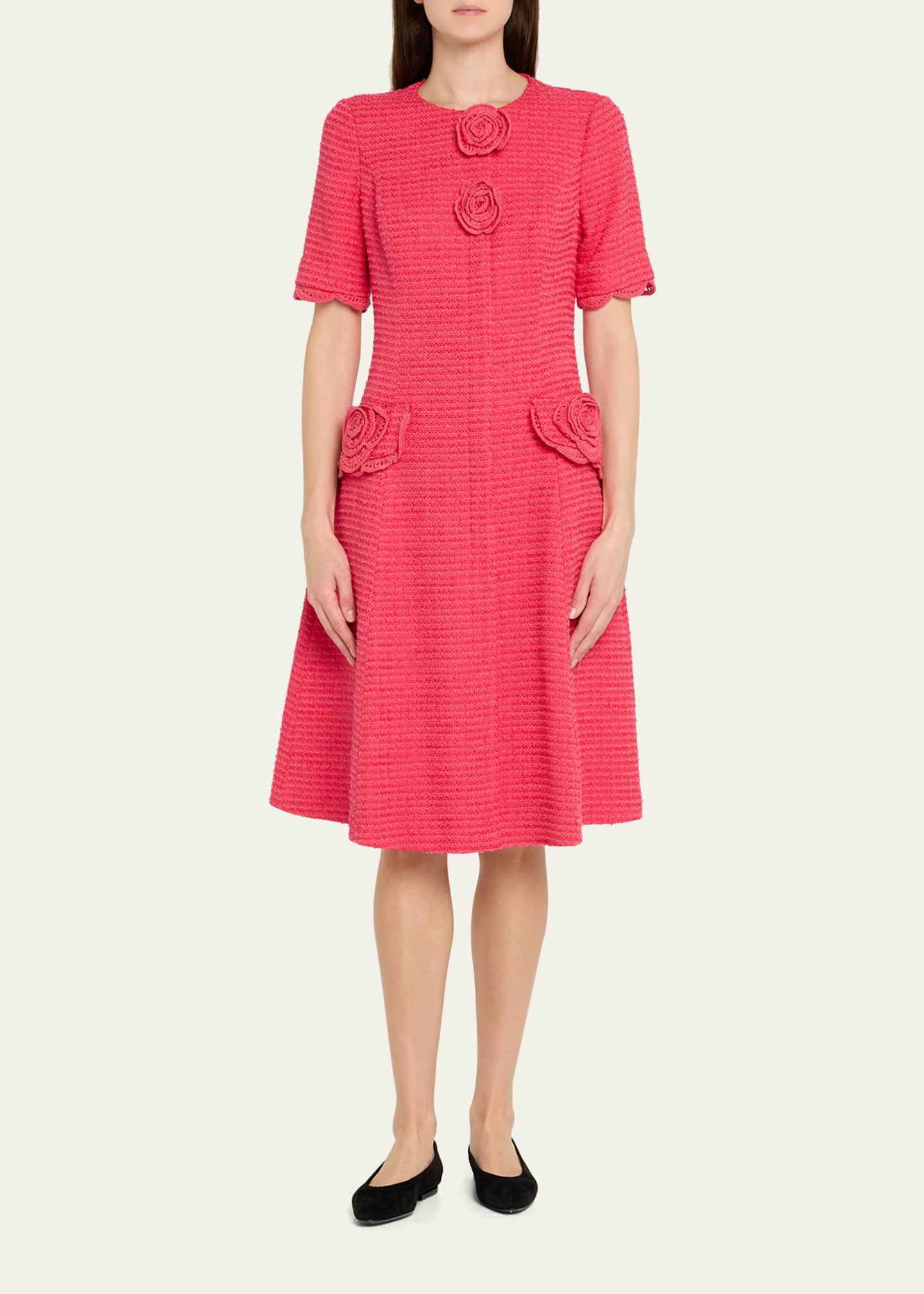 Rickie Freeman for Teri Jon A-Line Floral Applique Boucle Dress