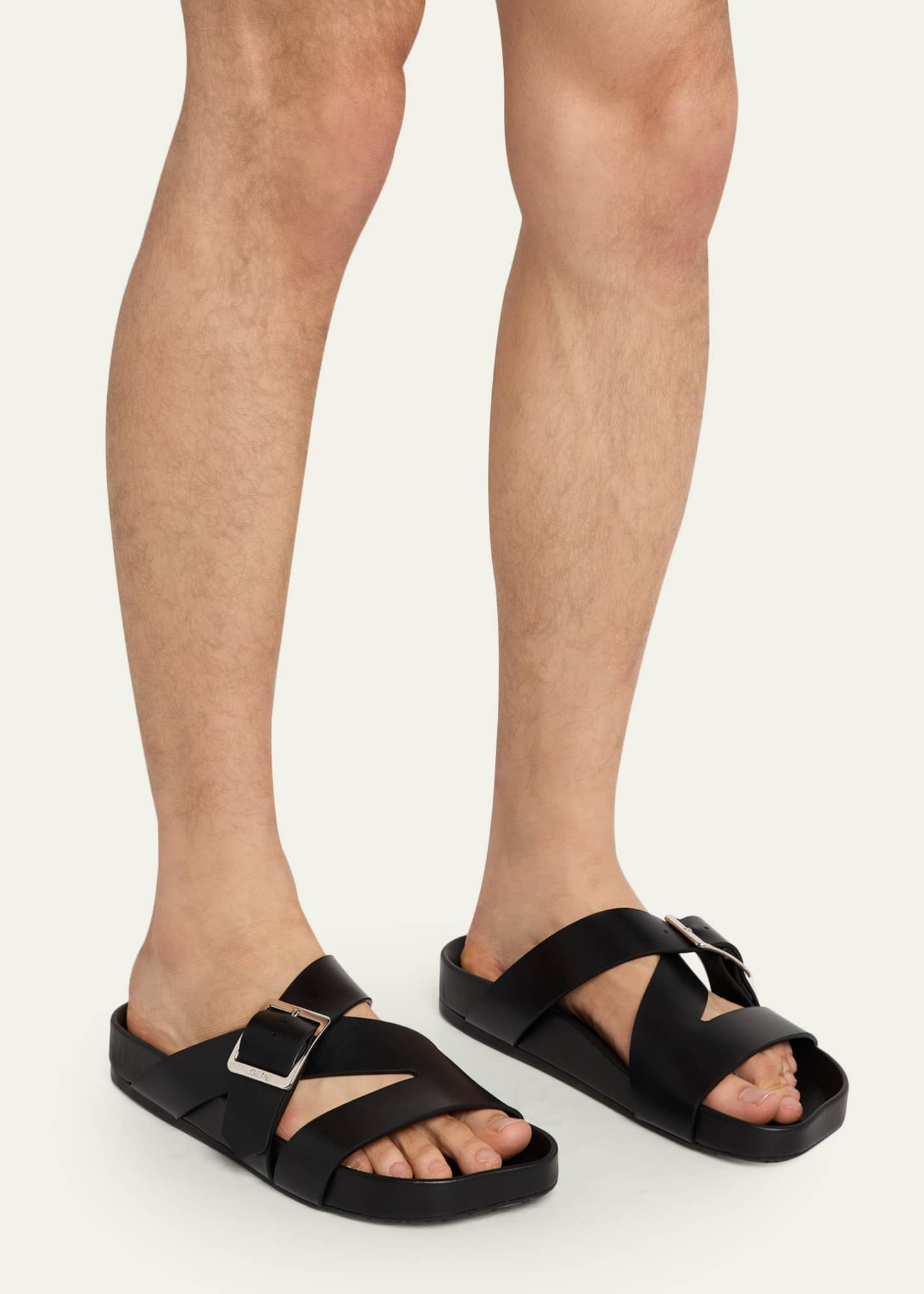 Loewe Men's Ease Calfskin Buckle Slide Sandals Image 2 of 6