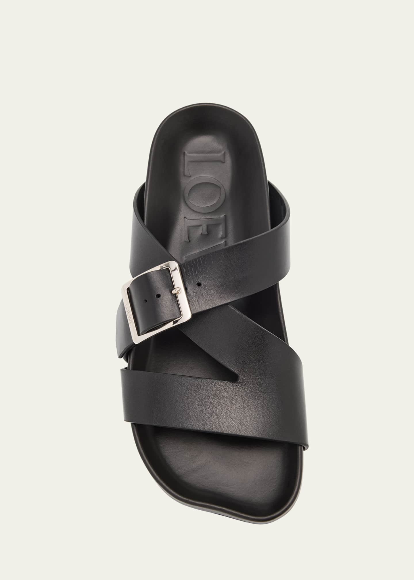 Loewe Men's Ease Calfskin Buckle Slide Sandals - Bergdorf