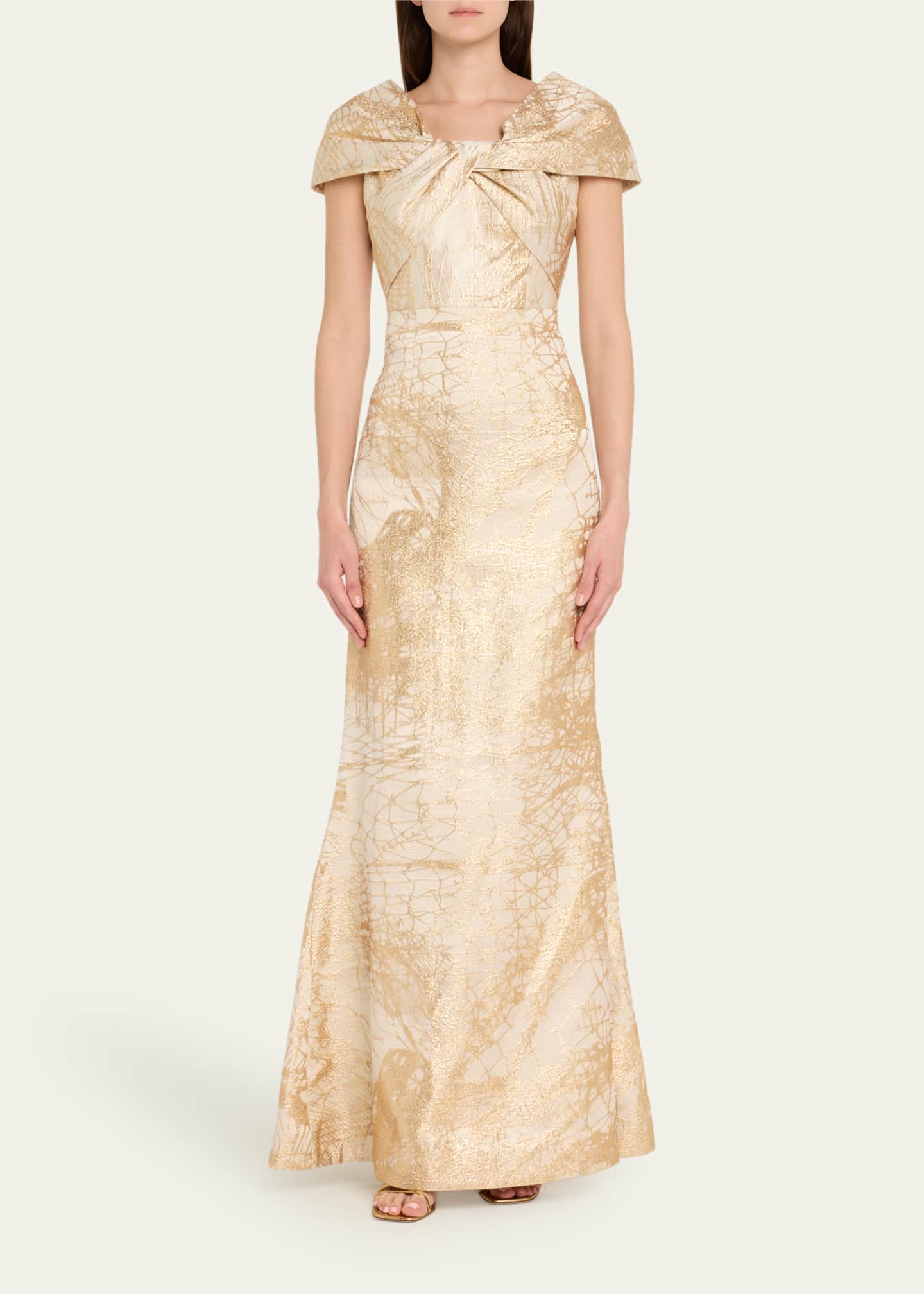 Rickie Freeman for Teri Jon Twist-Front Metallic Jacquard Gown Image 2 of 5
