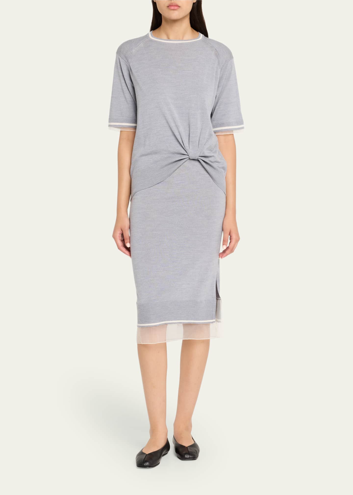 3.1 Phillip Lim Short-Sleeve Draped Wool Organza Dress Image 2 of 5