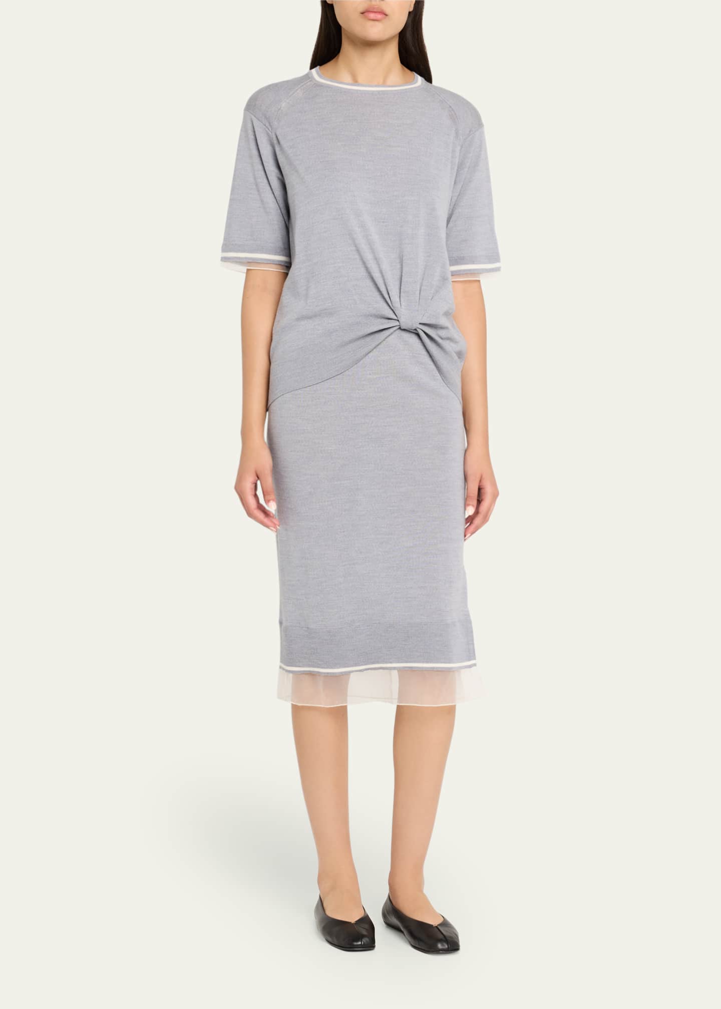 3.1 Phillip Lim Short-Sleeve Draped Wool Organza Dress Image 4 of 5