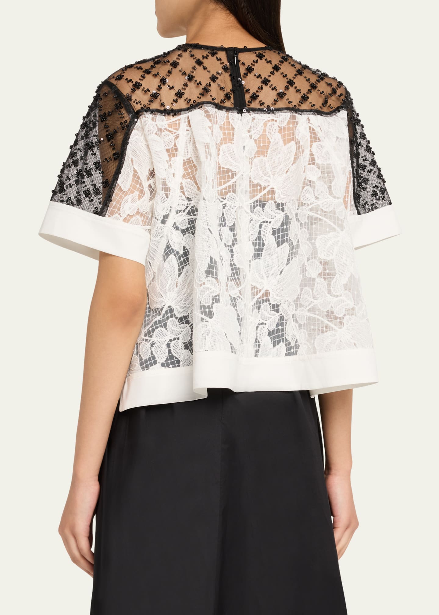 3.1 Phillip Lim Corded Lace Organza Short-Sleeve Flounce Top Image 3 of 5