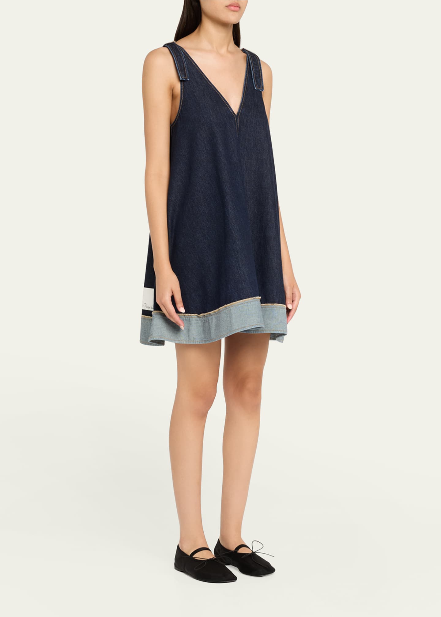 3.1 Phillip Lim Trapeze Denim Contrast-Hem Mini Dress Image 4 of 5