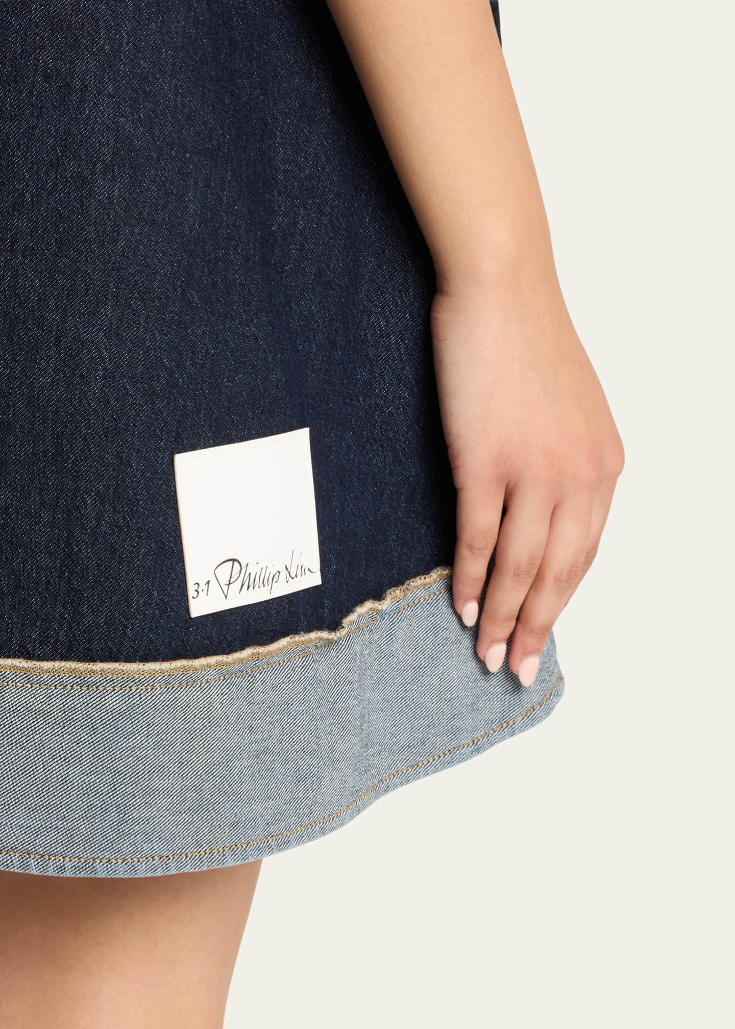 3.1 Phillip Lim Trapeze Denim Contrast-Hem Mini Dress Image 5 of 5