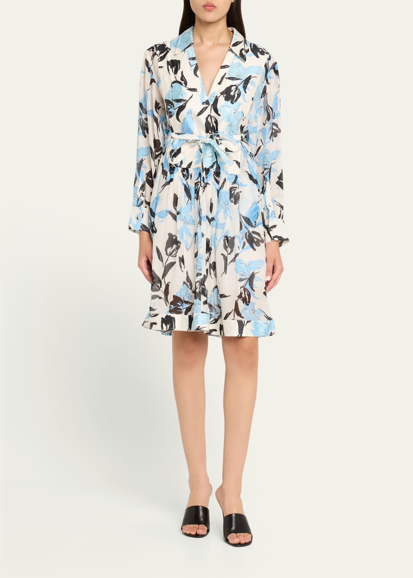 3.1 Phillip Lim Joyful Tulips Long-Sleeve Shirt Dress with Waist Tie Image 2 of 5