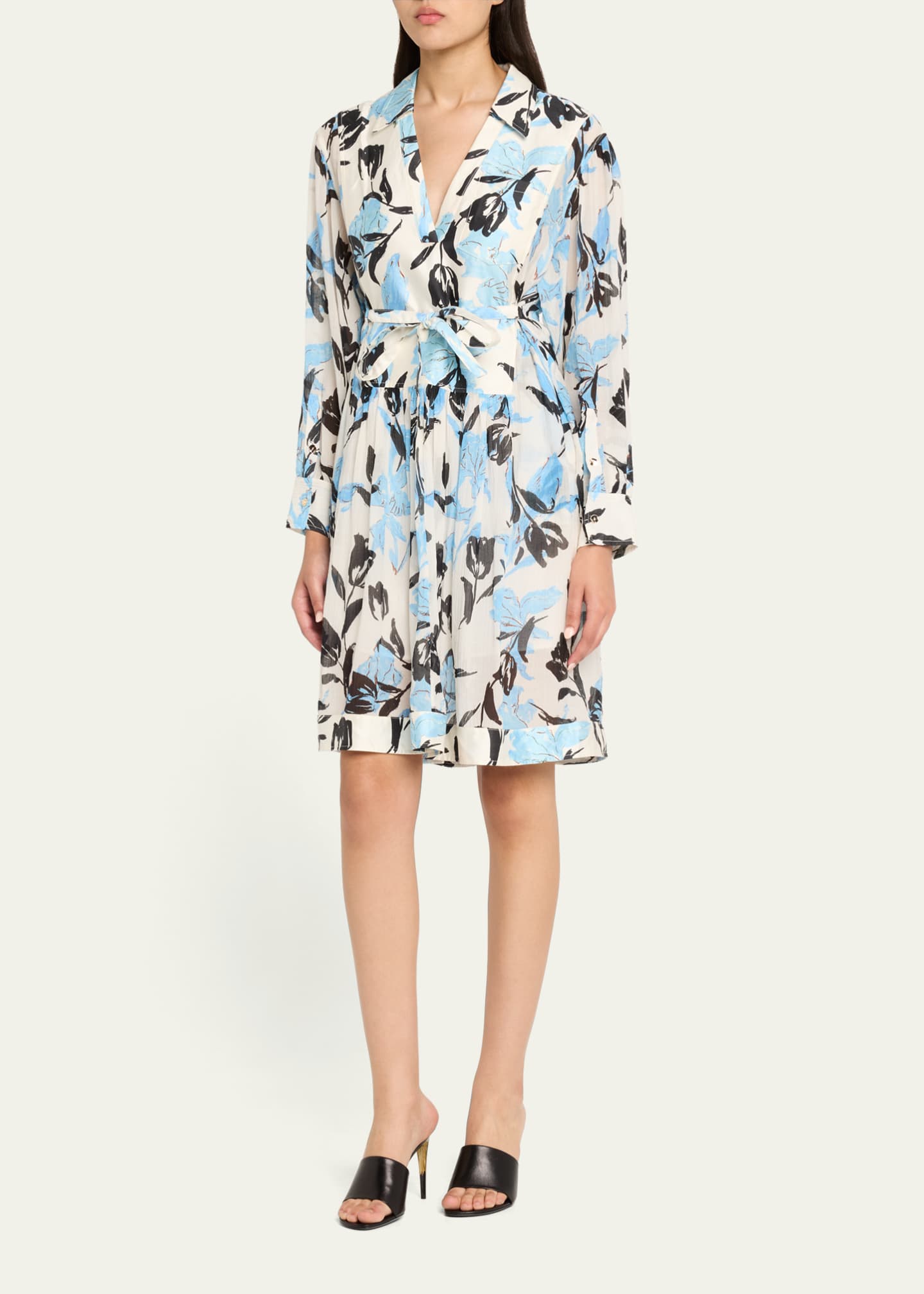 3.1 Phillip Lim Joyful Tulips Long-Sleeve Shirt Dress with Waist Tie Image 4 of 5